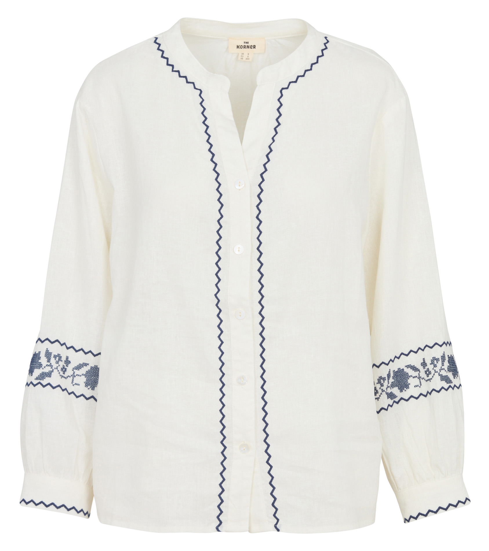 Chemise oversize col rond en lin mélangé THE KORNER Blanc