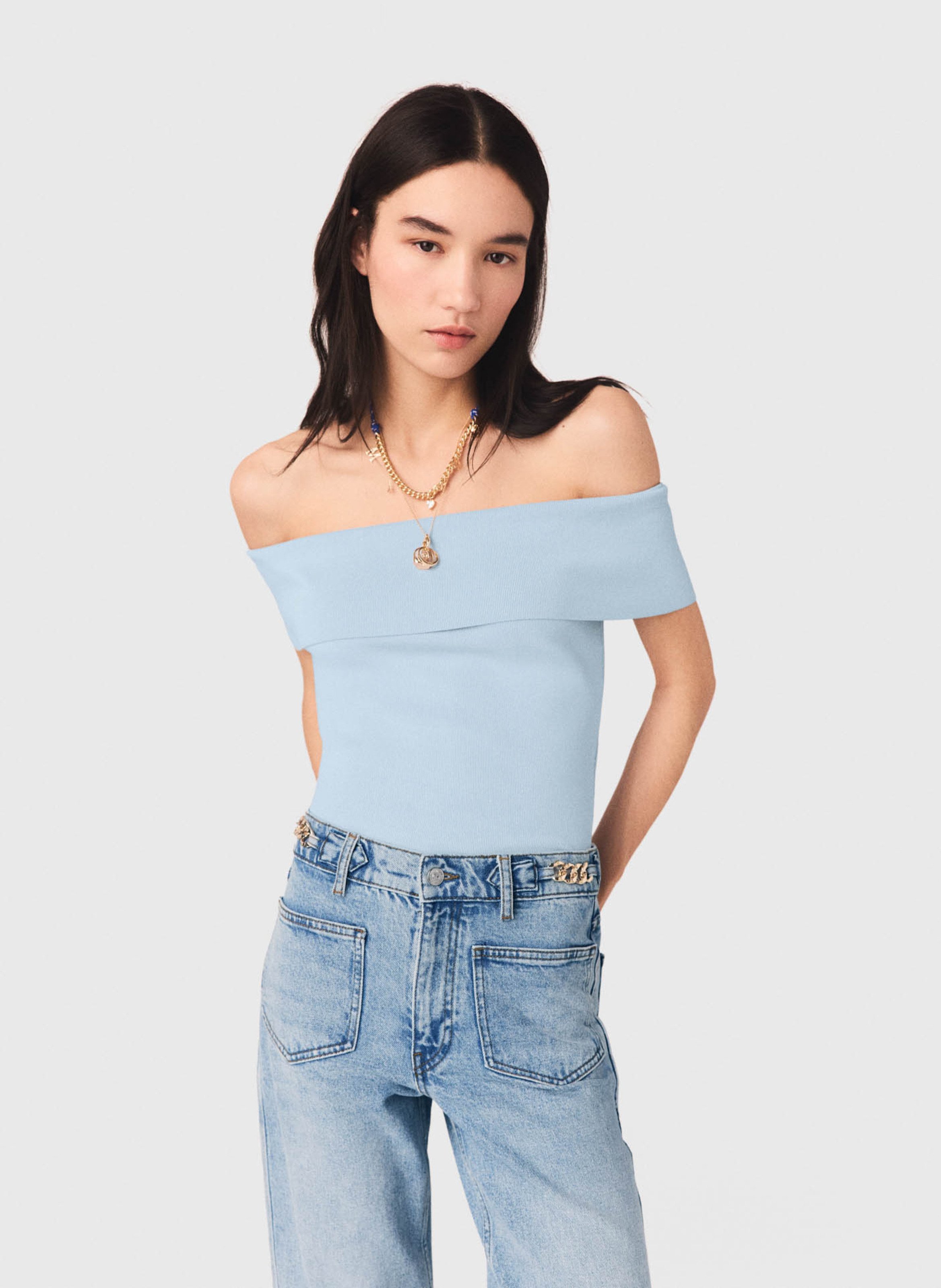 Aansluitende top met boothals MAJE Blauw