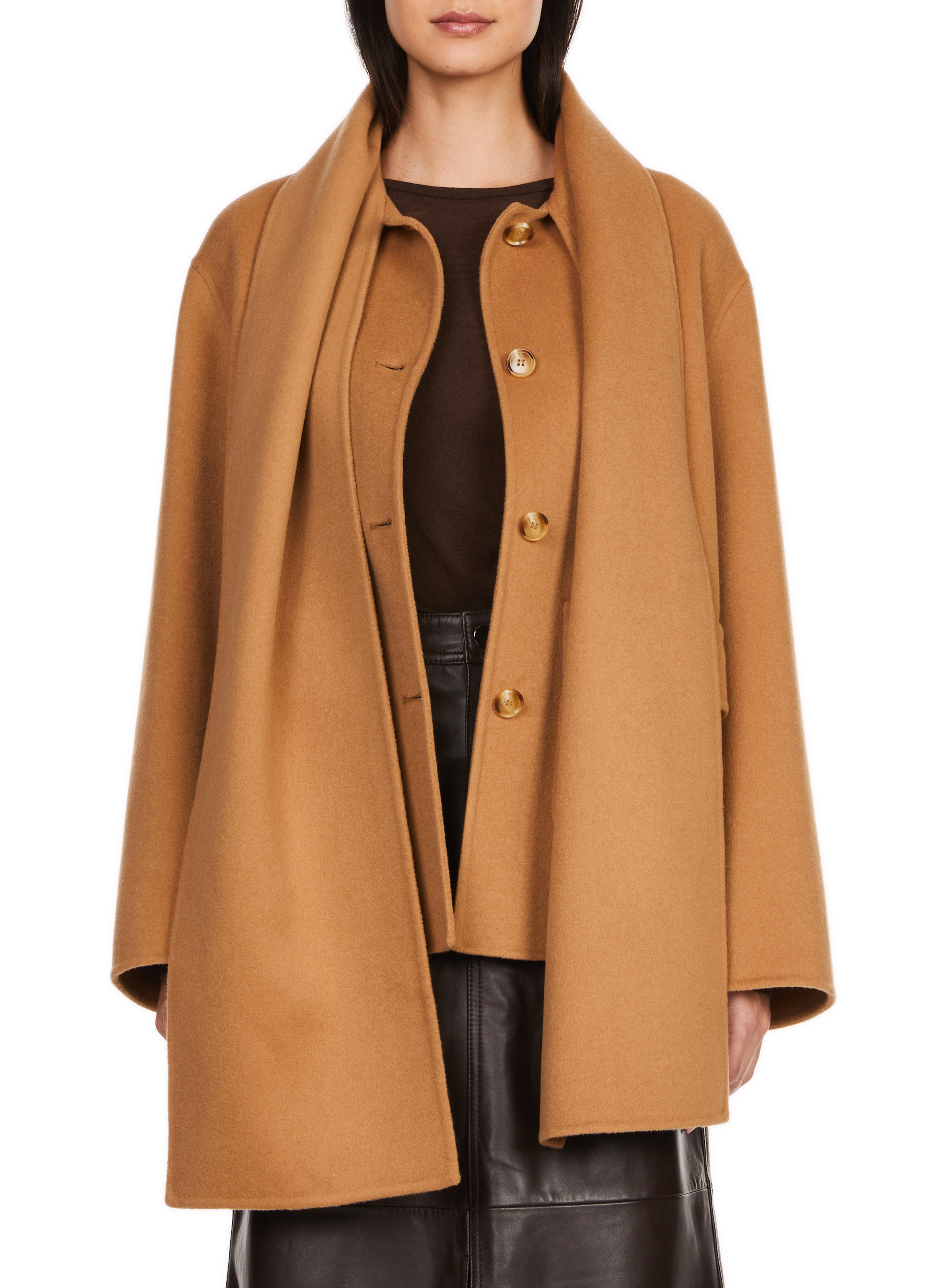 Cappotto scollo tondo in misto lana SAISON 1865 Marrone