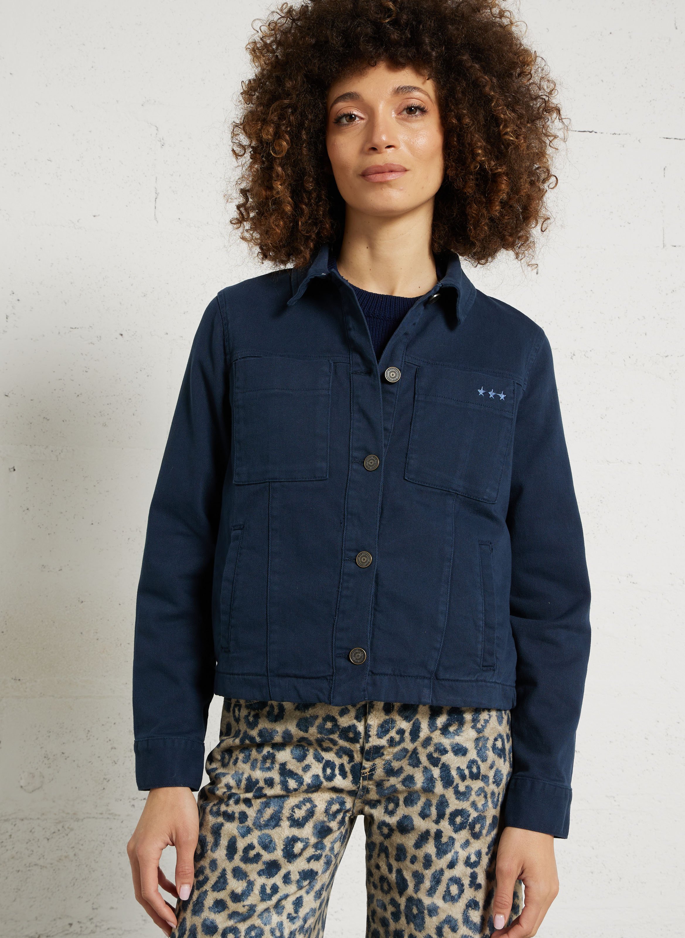 Solid Buttoned Straight Jacket SUD EXPRESS Blue