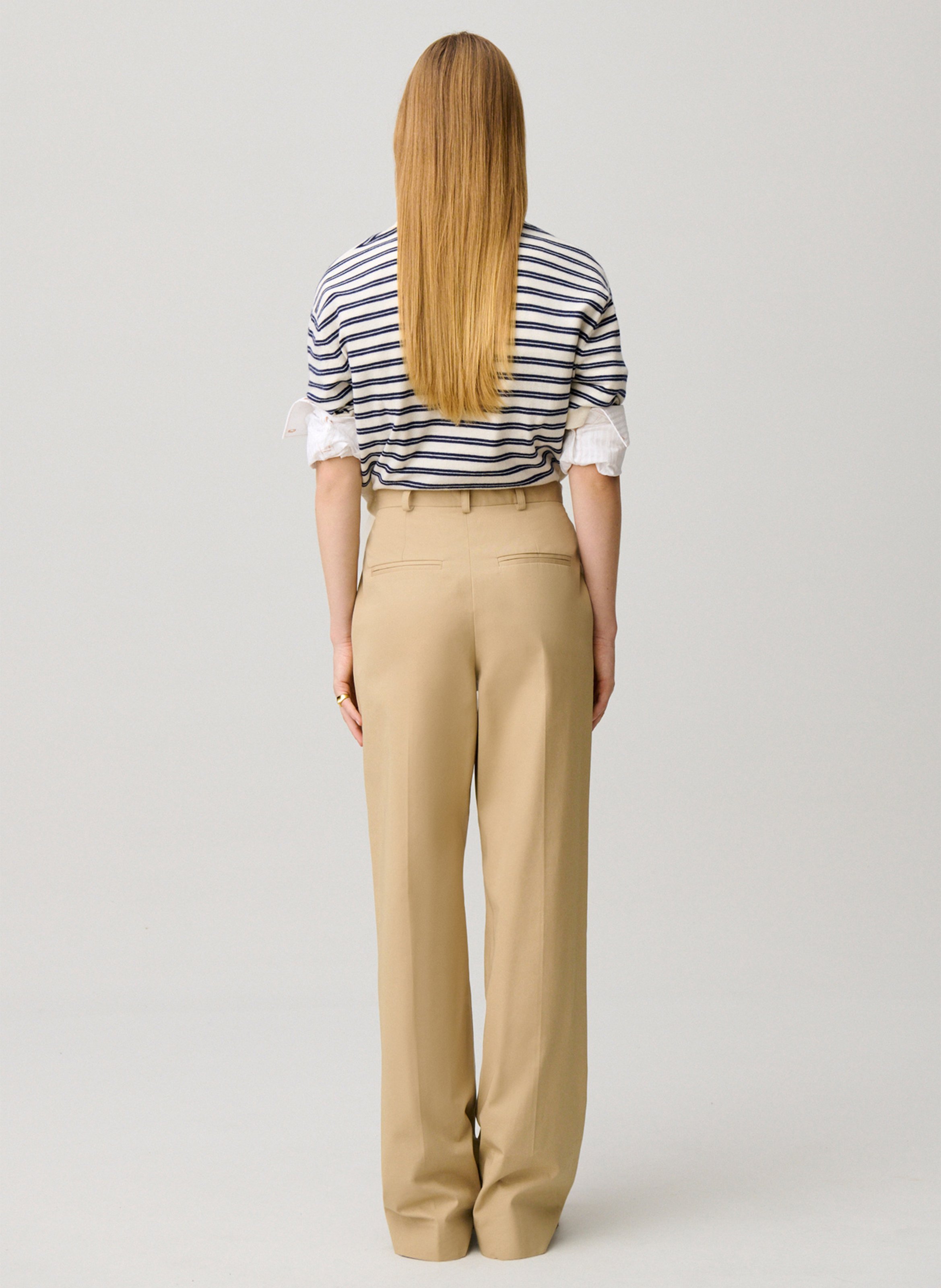 Gerade geschnittene Hose mit hoher Taille aus Baumwolle CLAUDIE PIERLOT Beige