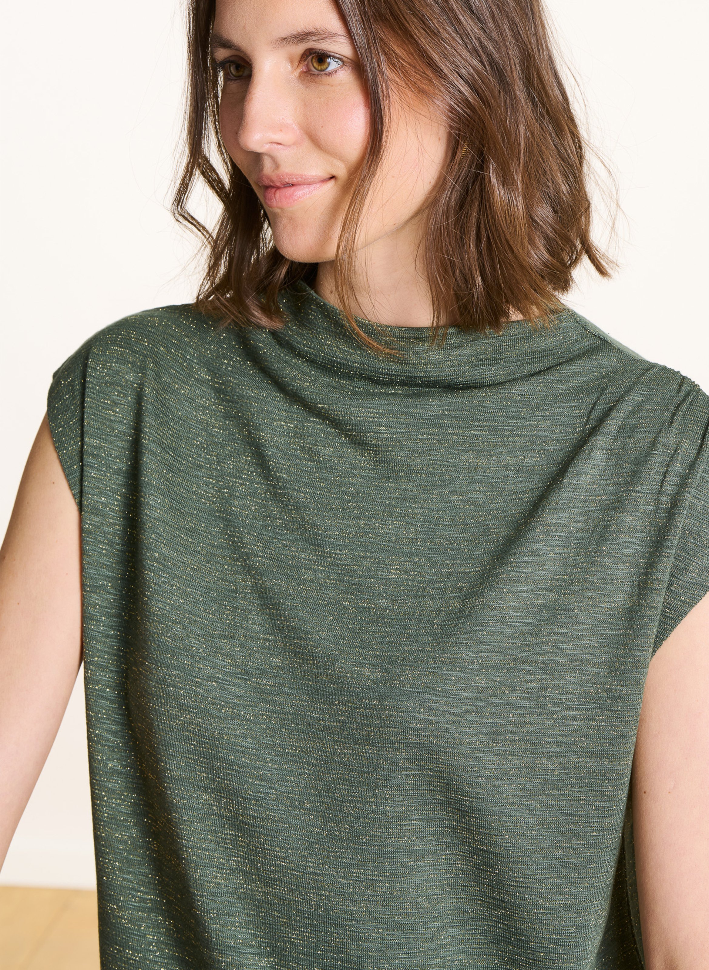 Short-sleeve metallic top LA FEE MARABOUTEE Green
