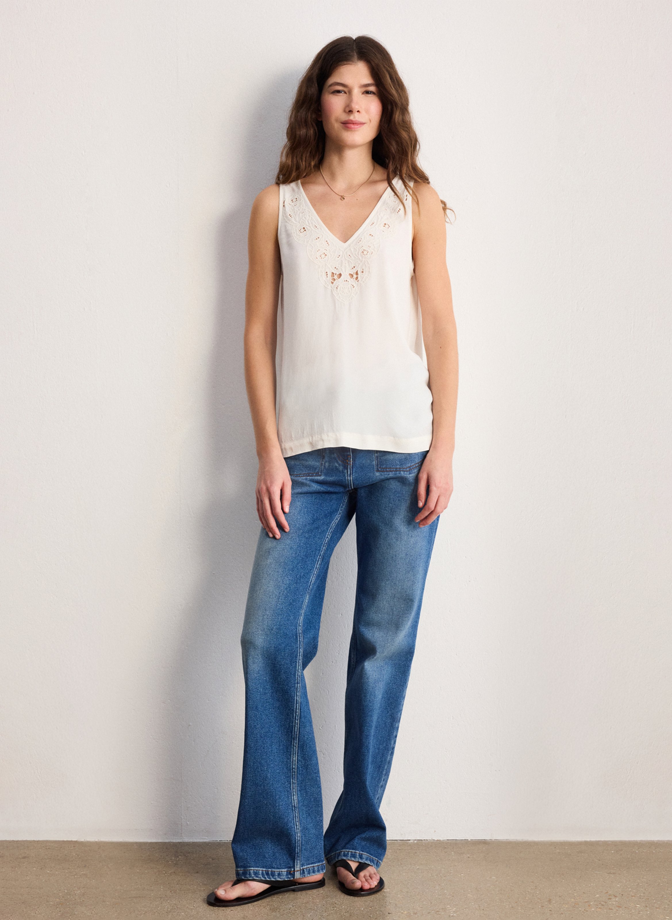 V-neck tank top with embroidery PABLO Beige