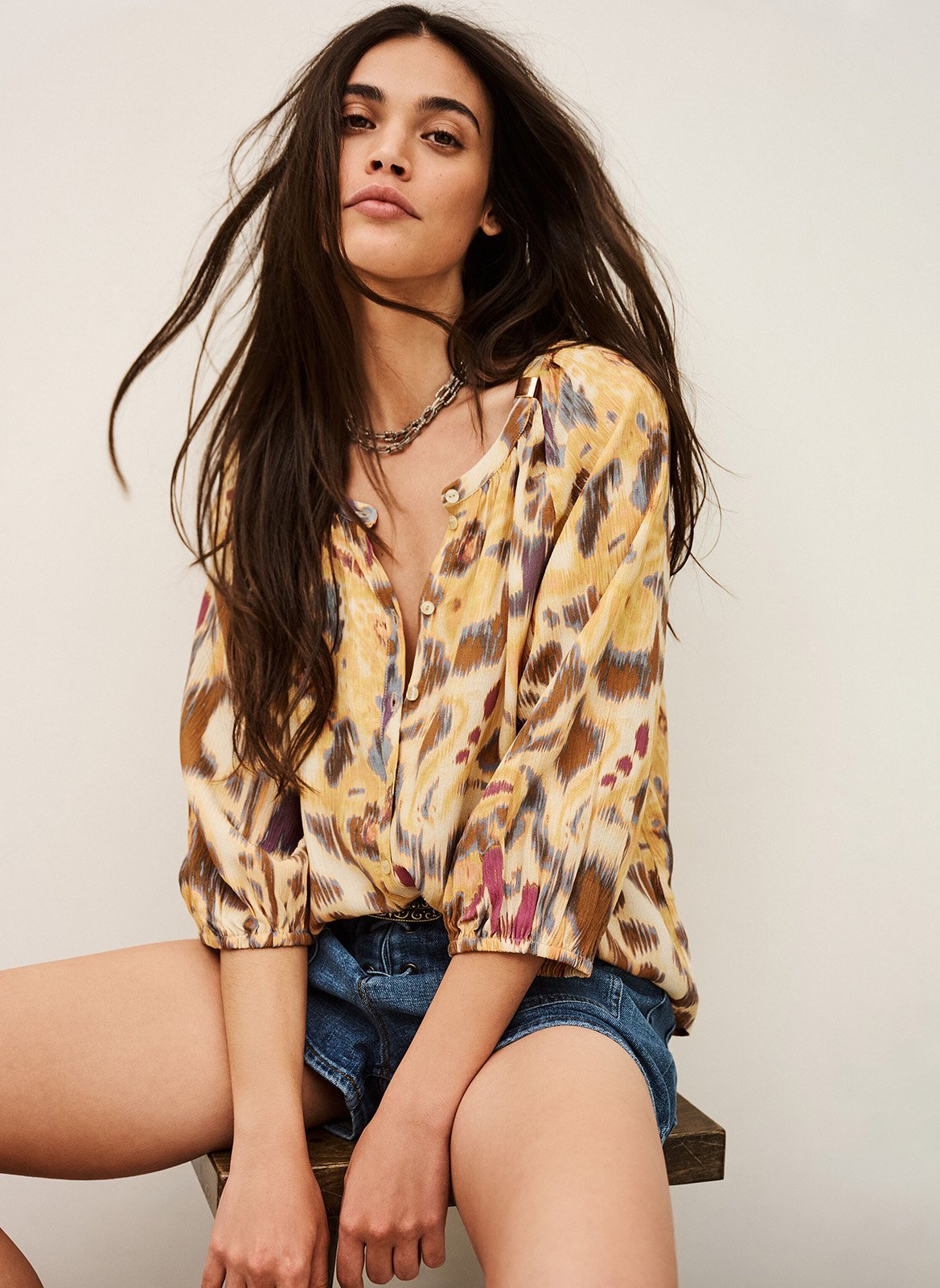 Blouse col rond imprimée BA&SH Geel