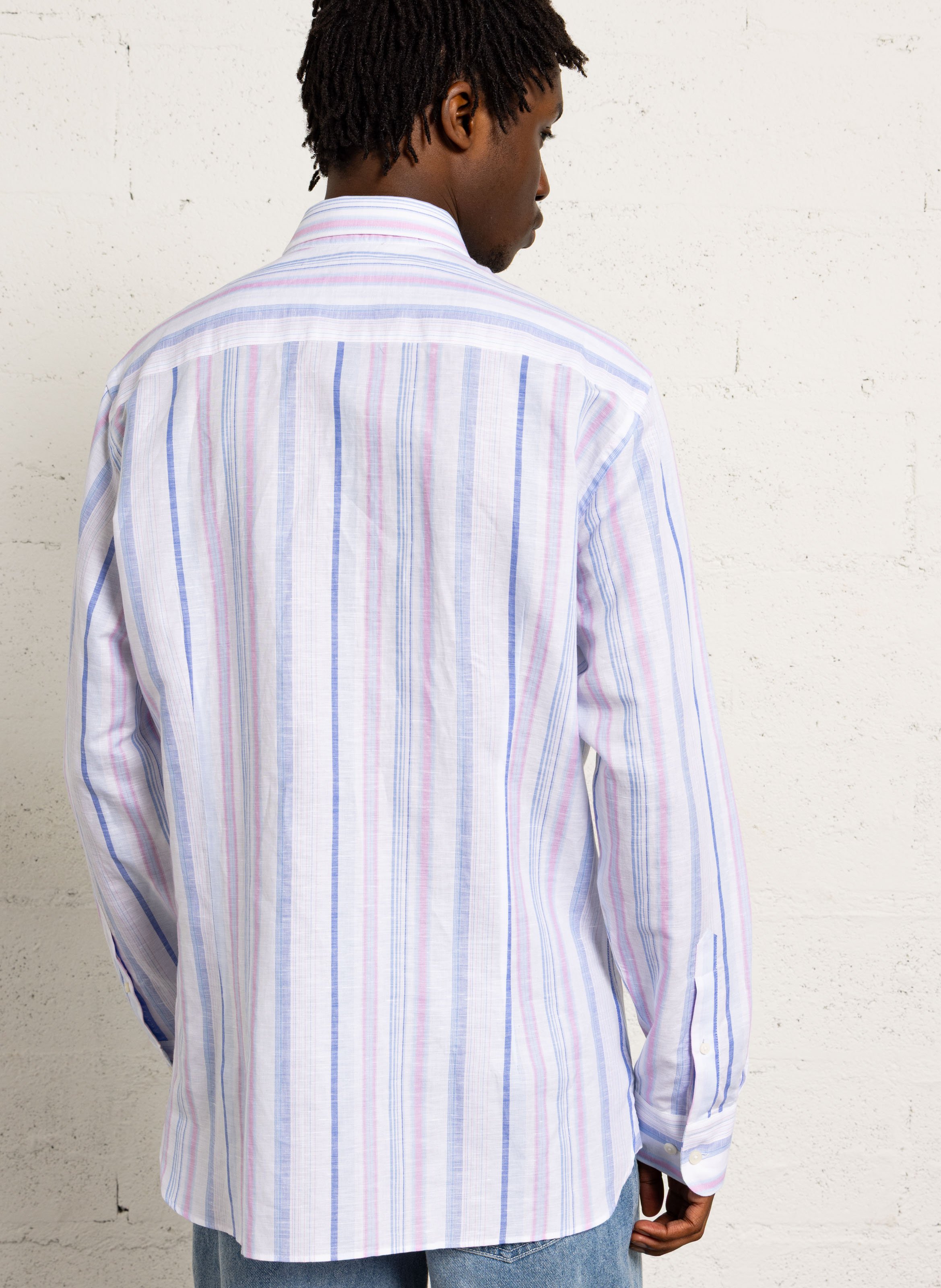 Linen-blend shirt with classic collar HACKETT Blue