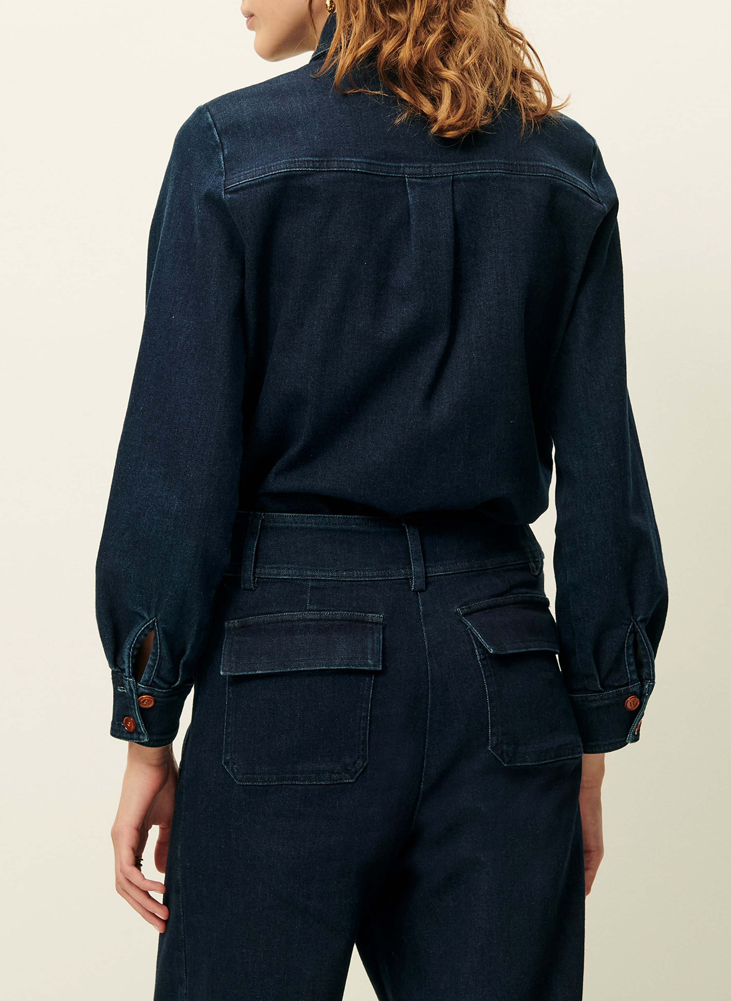 Veste courte droite en denim de coton léger SESSUN Bleu