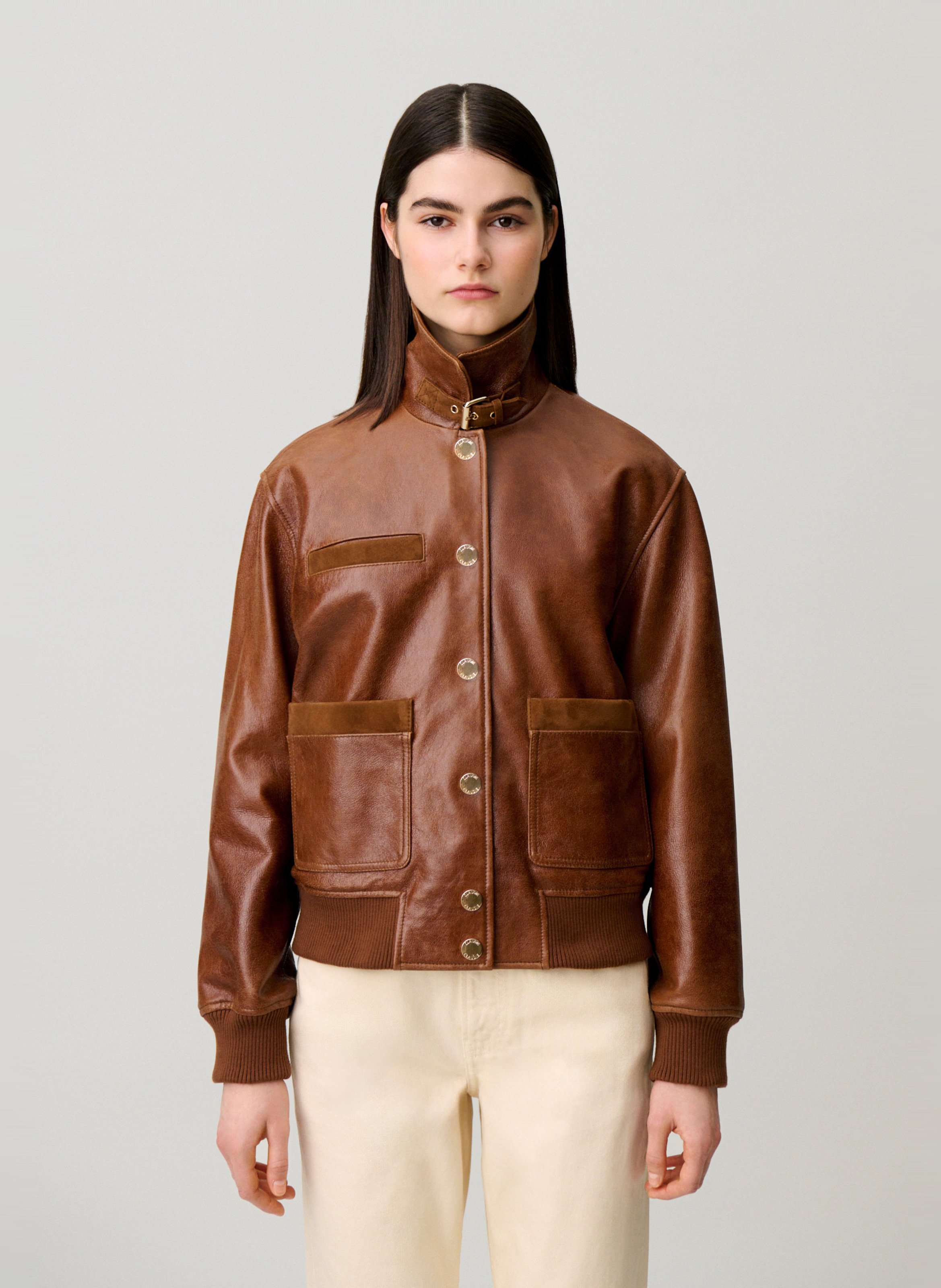 Blouson large en cuir CLAUDIE PIERLOT Marron
