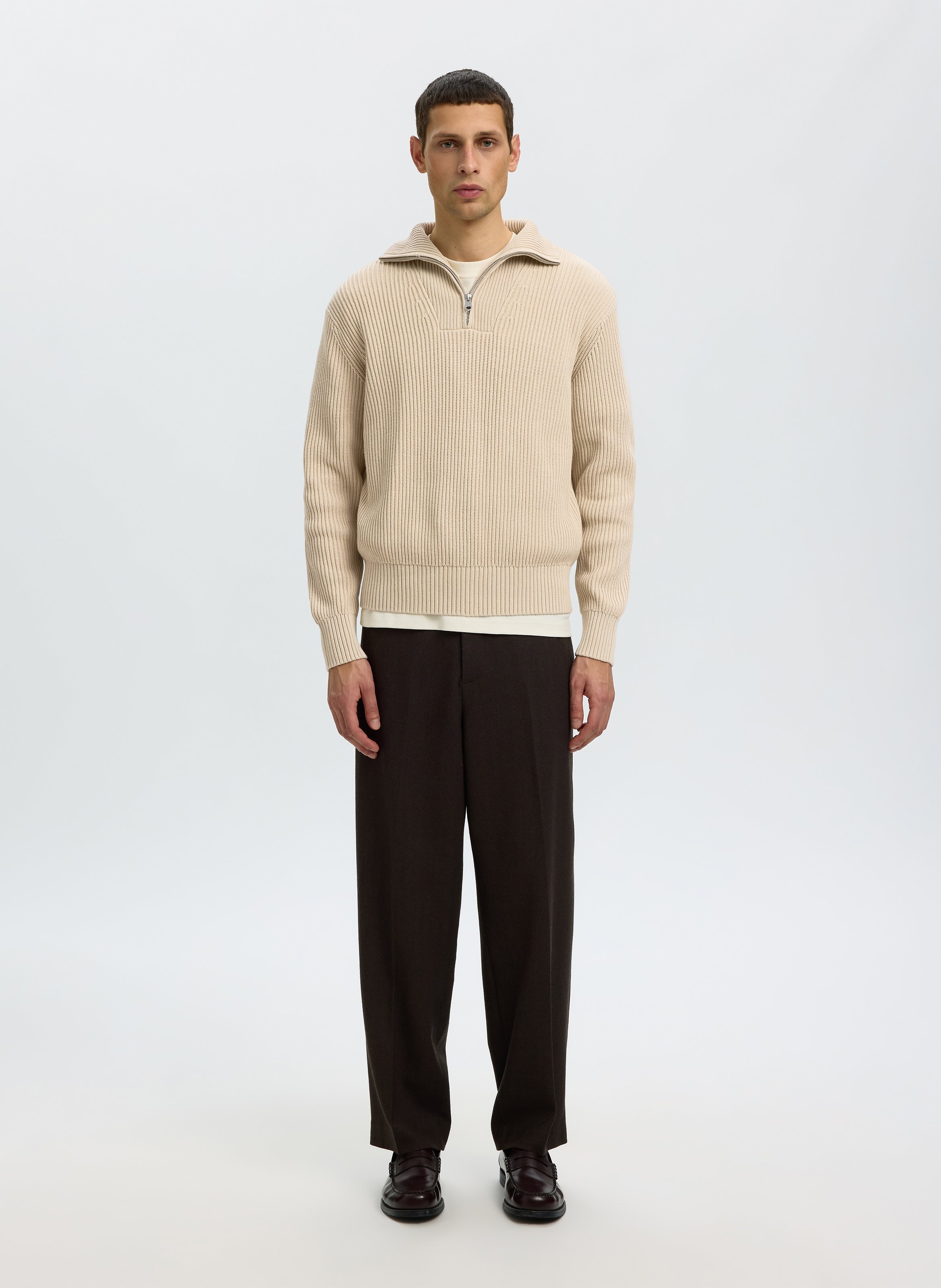 Pull col camionneur en coton SELECTED Beige