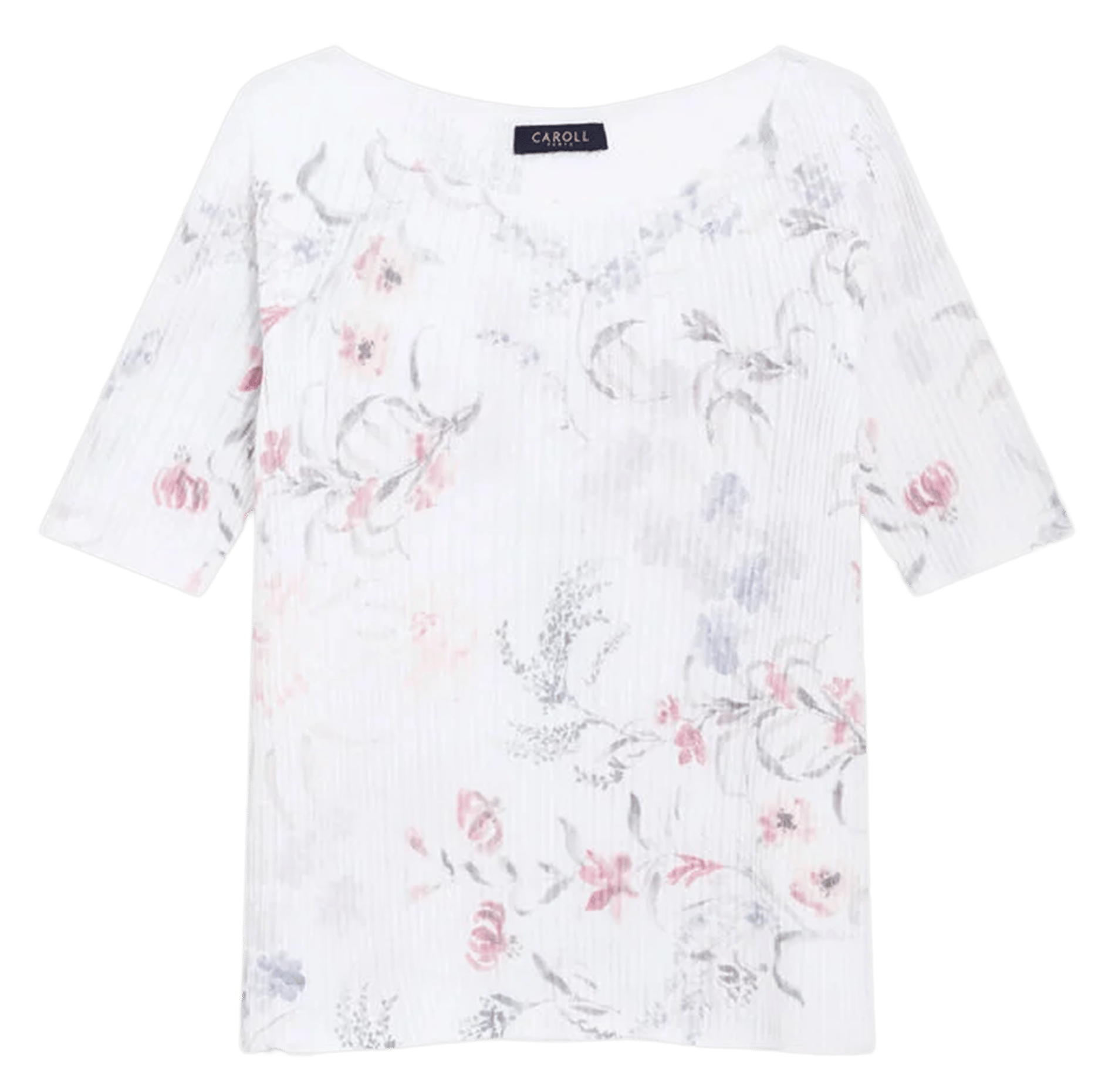 Top droit col rond imprimé CAROLL Beige