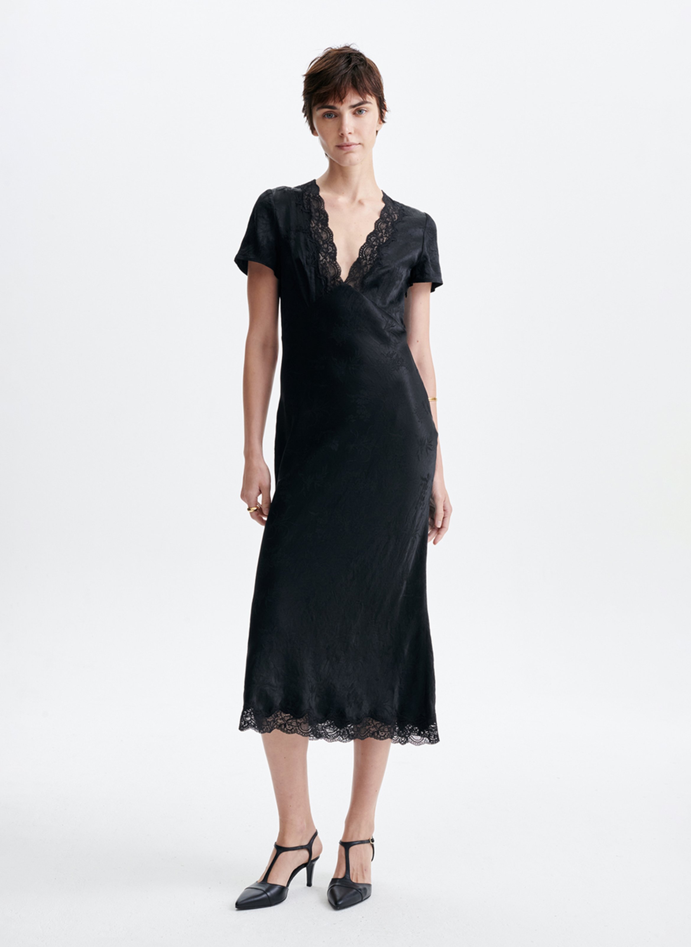 Robe longue fluide à dentelle VANESSA BRUNO Noir