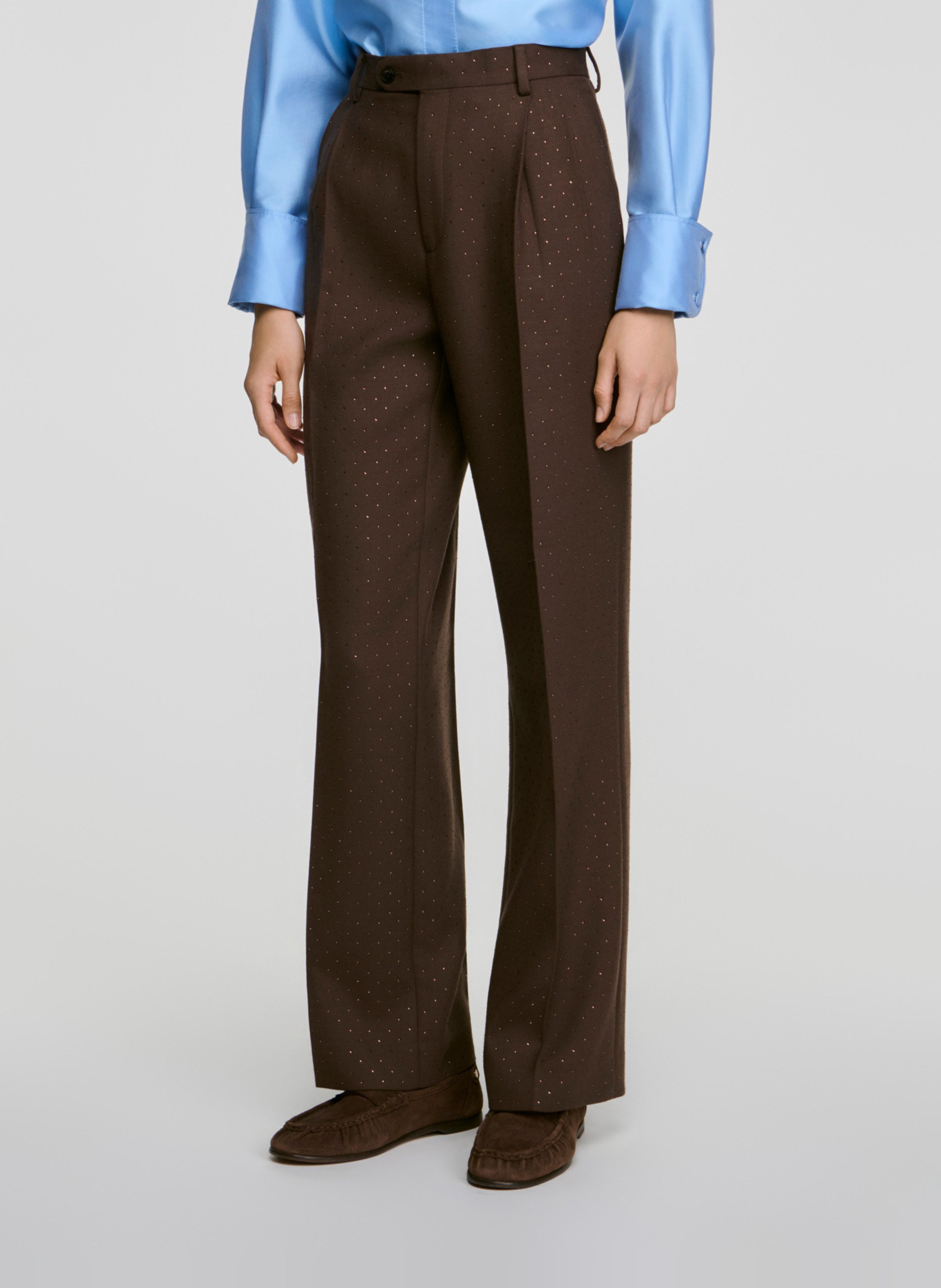 Pantalon large en laine mélangée SANDRO Marron