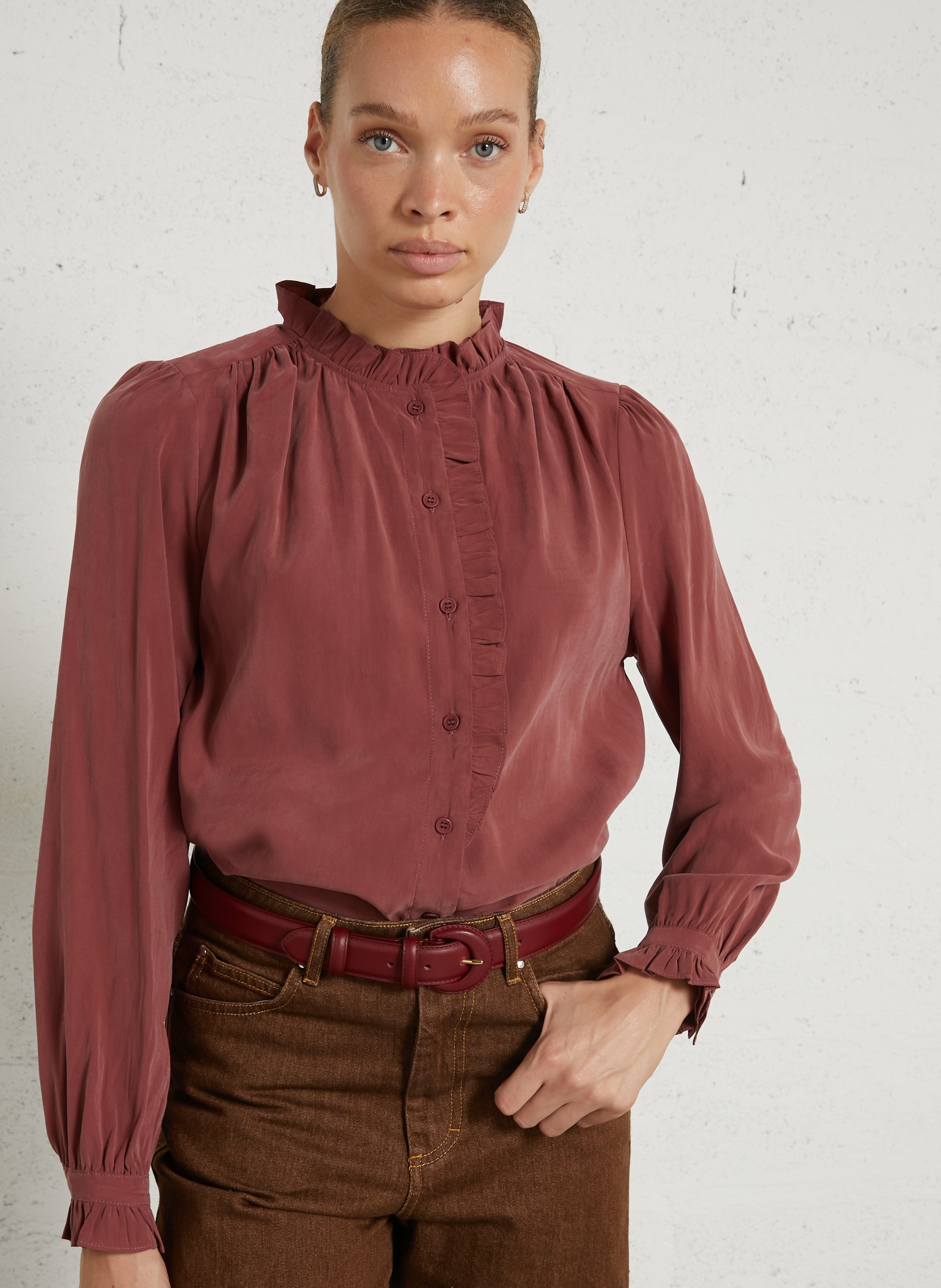 Chemise col rond à volant SEE U SOON Rouge