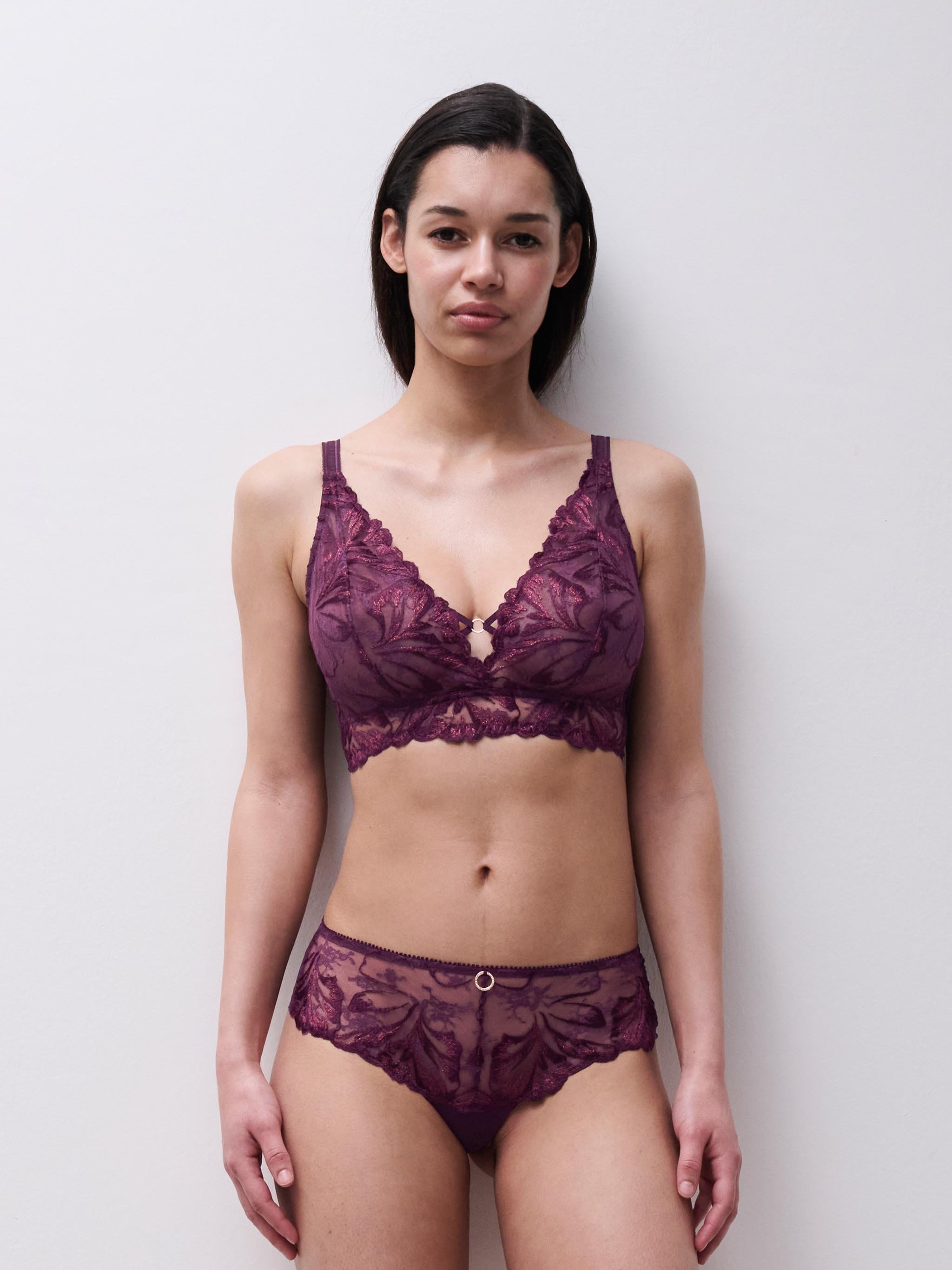 Non-wired bra with floral embroidery CHANTELLE Purple