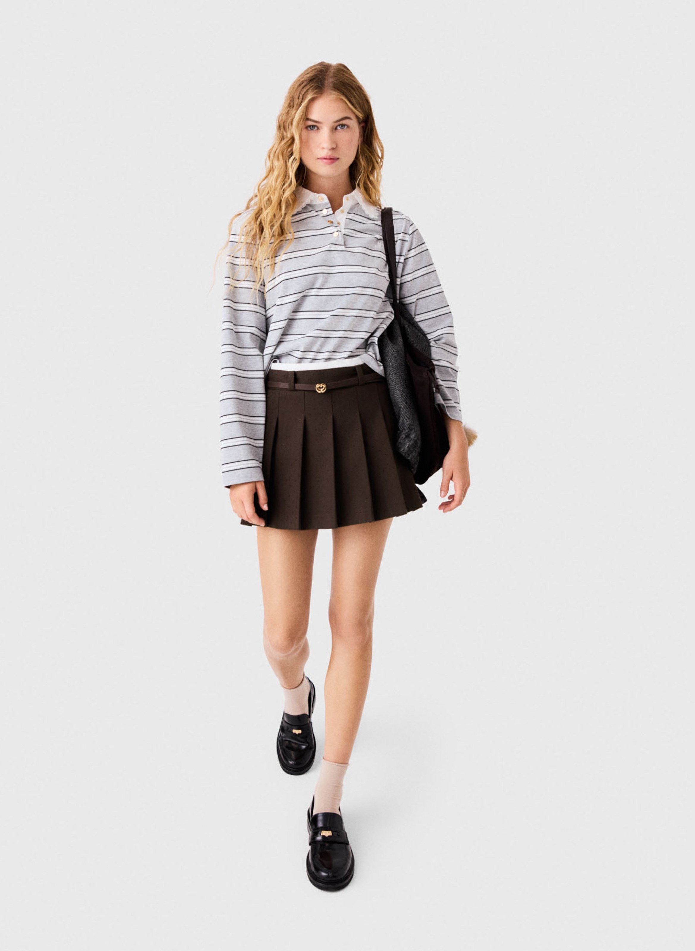 Jupe-short plissée à ceinture MAJE Marron