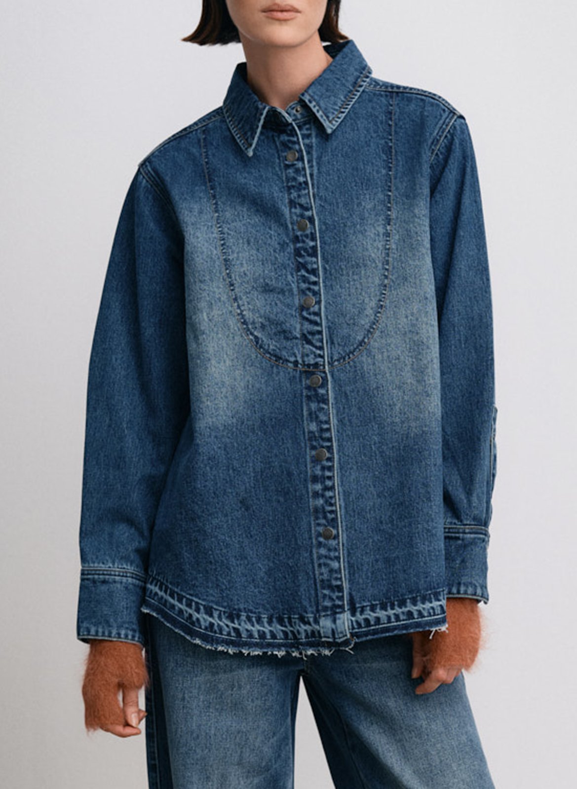 Chemise droite en denim de coton organique RABENS SALONER Bleu