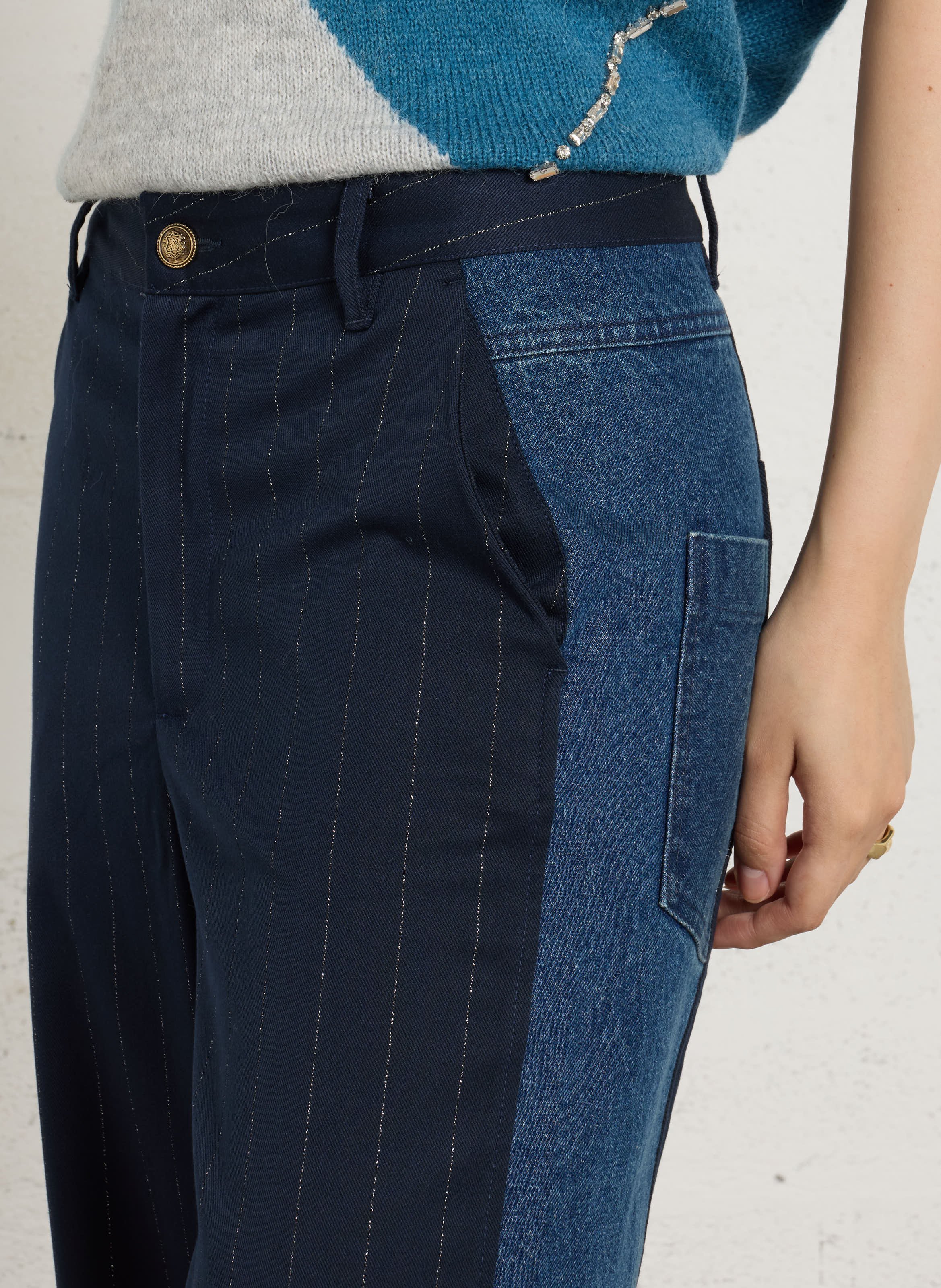 Gerade geschnittene 7/8-Hose aus Materialmix LIU JO Blau