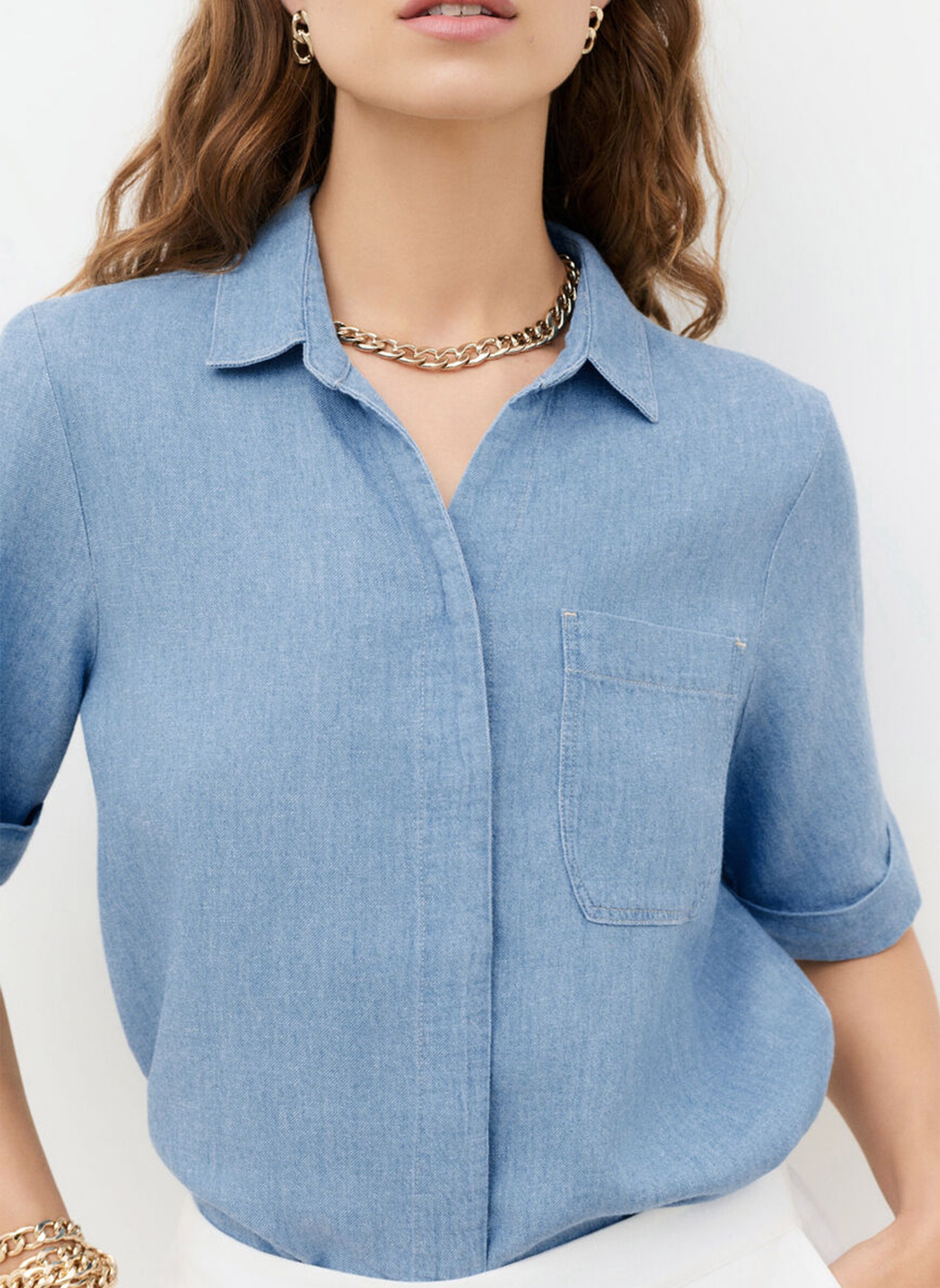 Gerade geschnittenes, geknöpftes Kurzkleid aus Leinen CAROLL Blau