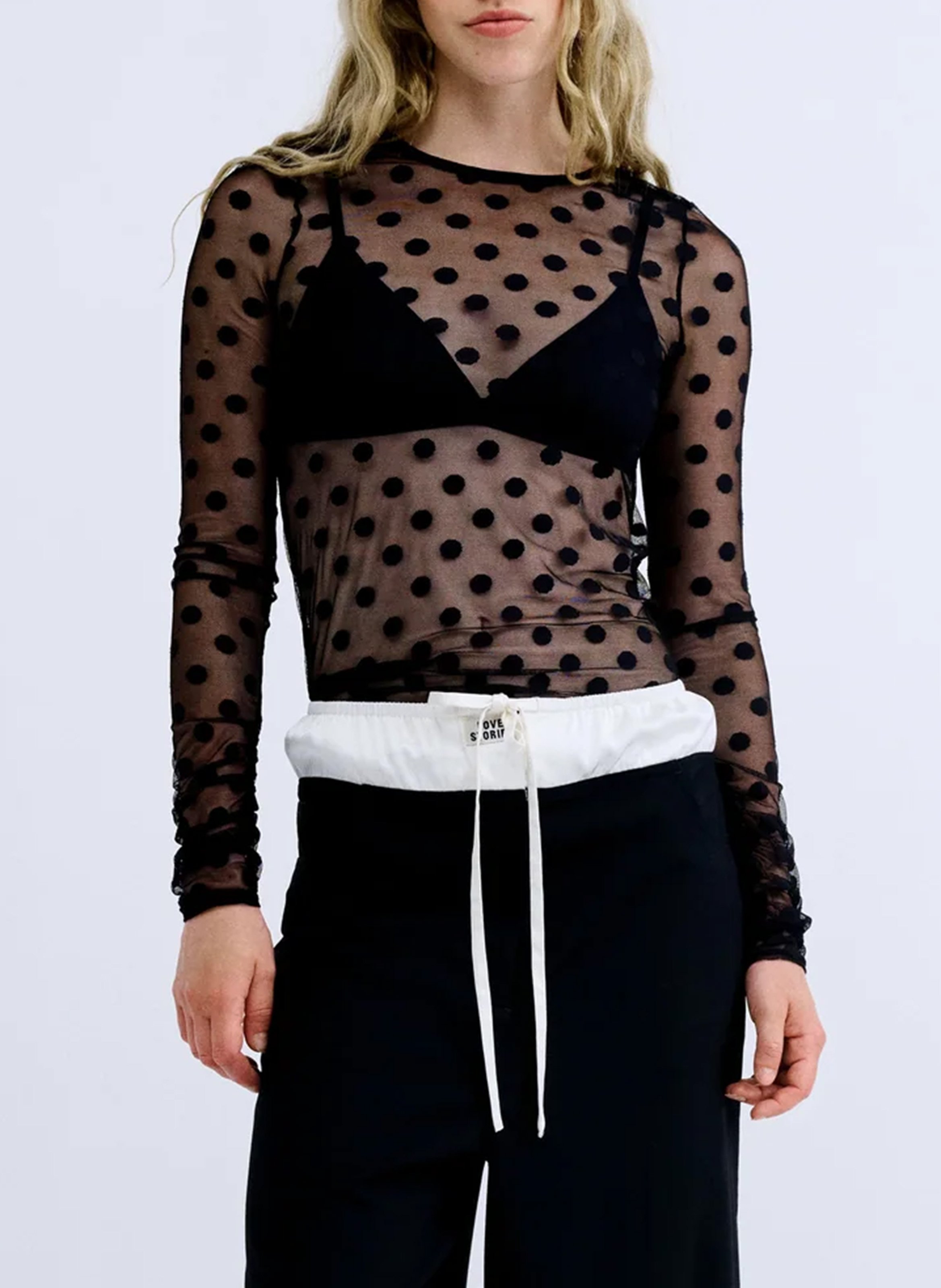 Transparentes, figurbetontes Top mit Polka-Dot-Muster LOVE STORIES Schwarz