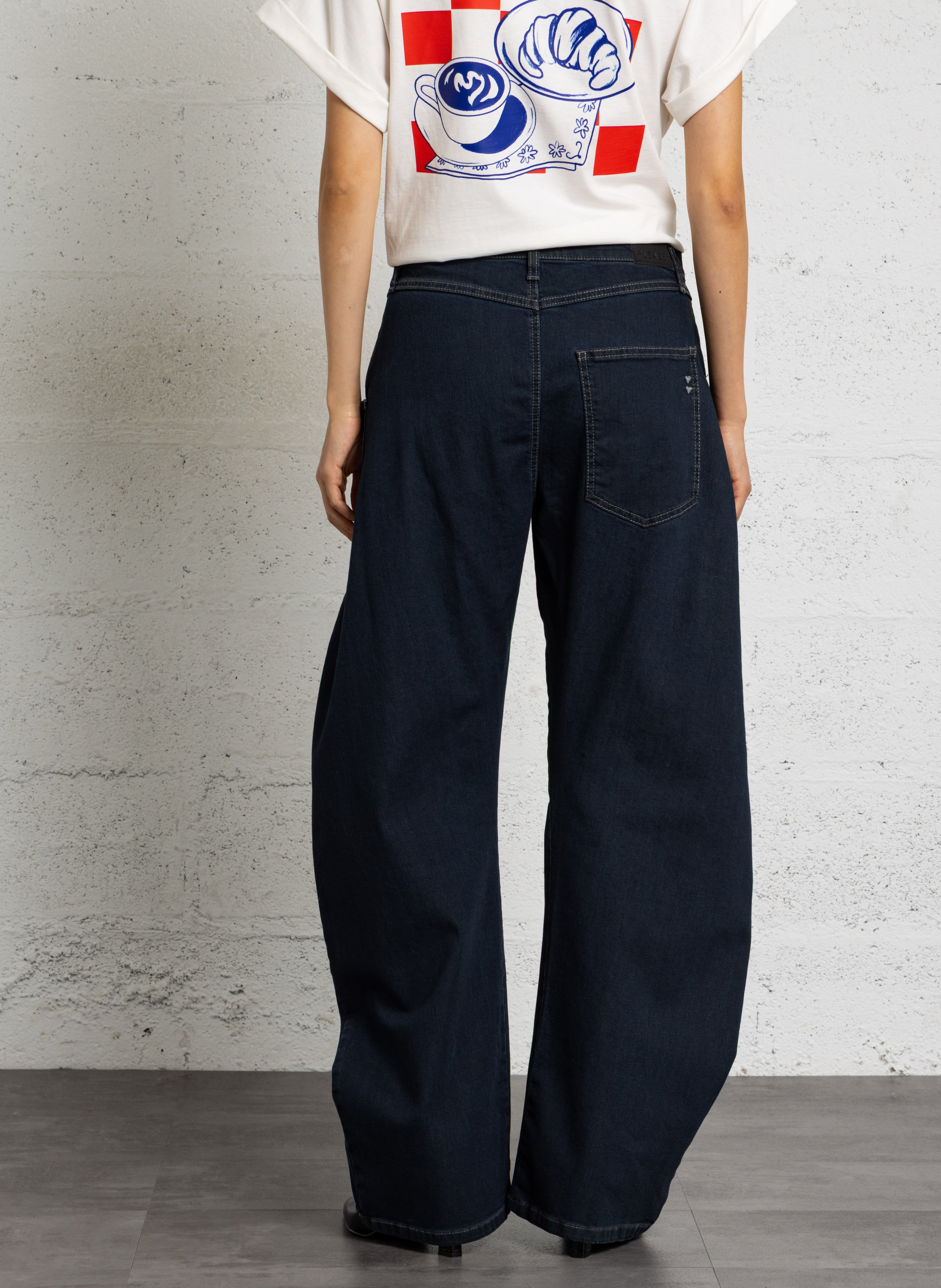 Mixed cotton barrel jeans PLEASE Blue