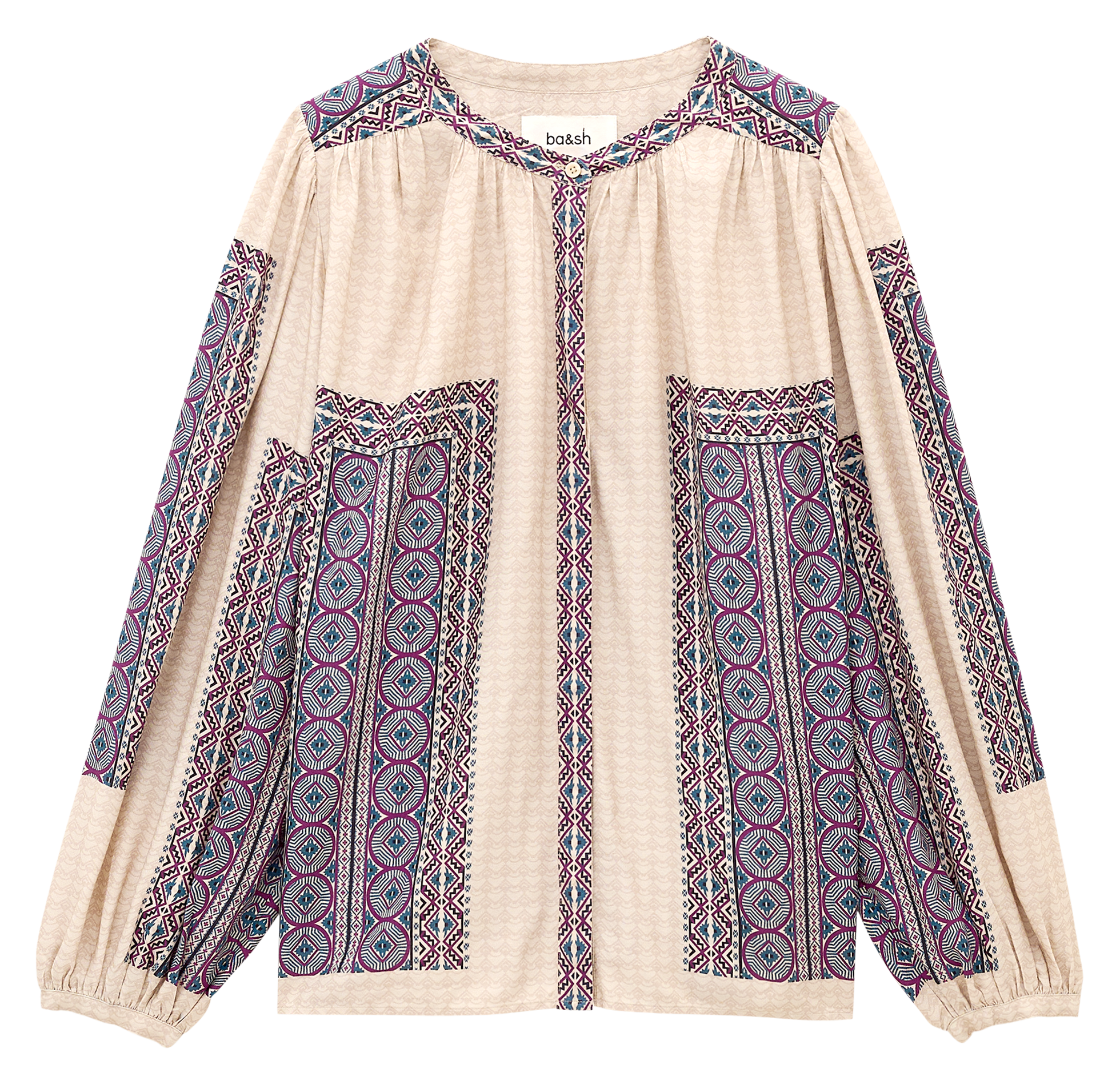 Weit geschnittene bedruckte Bluse mit Rundhalsausschnitt. BA&SH Beige