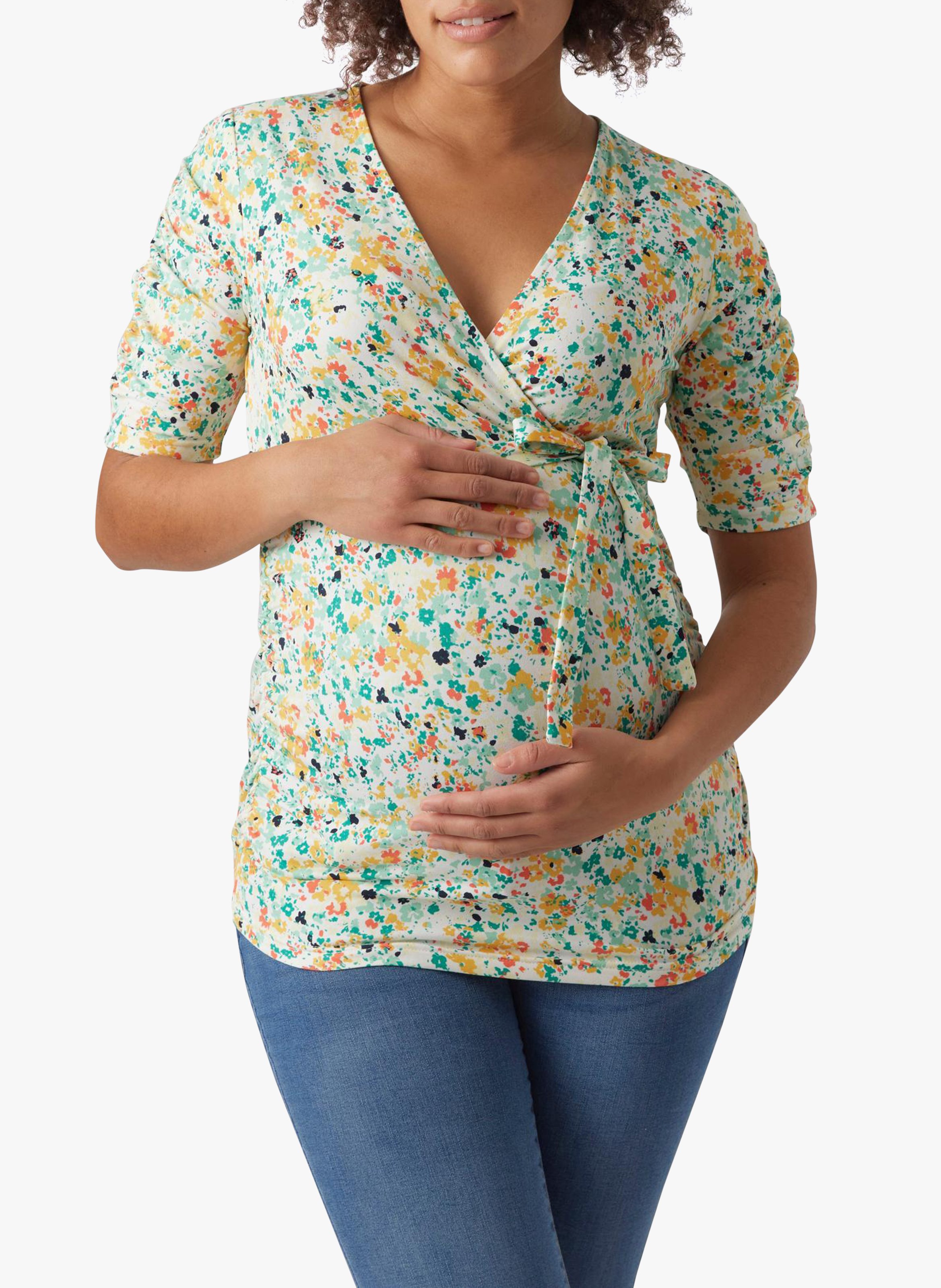 Top col V à motif abstrait MAMALICIOUS Blanc