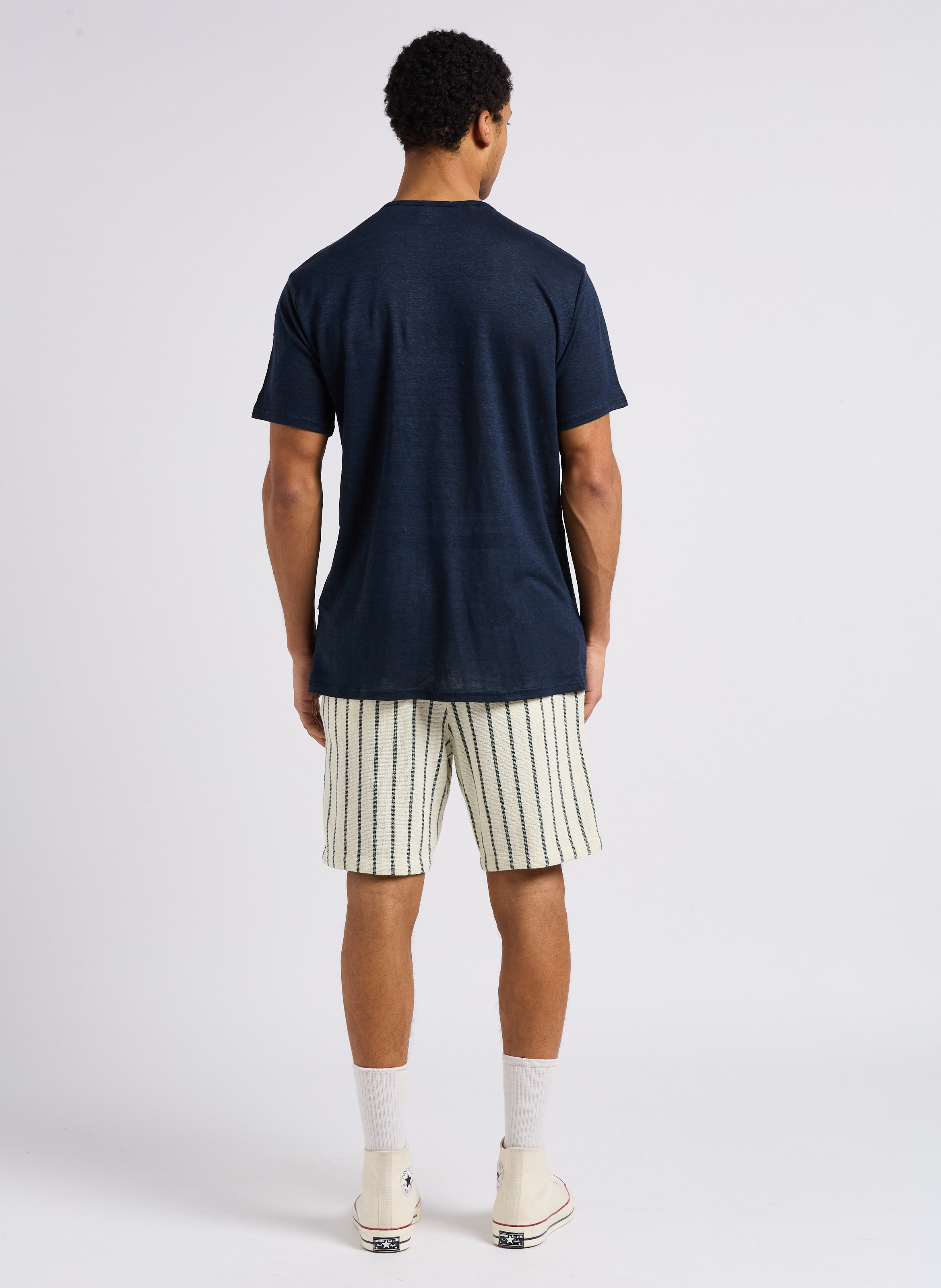 Tee-shirt col rond en lin  Bleu