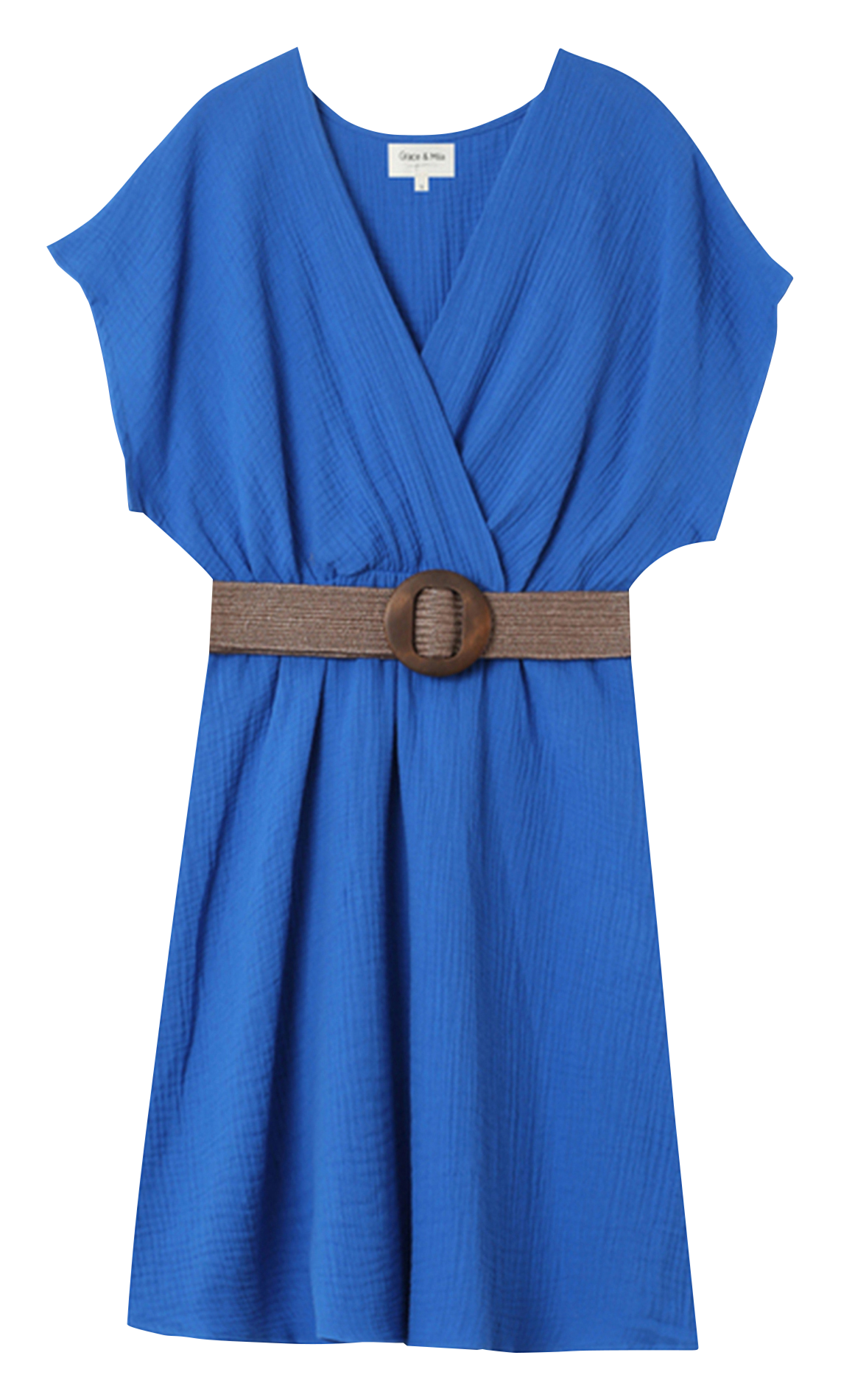 Short wrap dress belted in cotton gauze GRACE ET MILA Blue