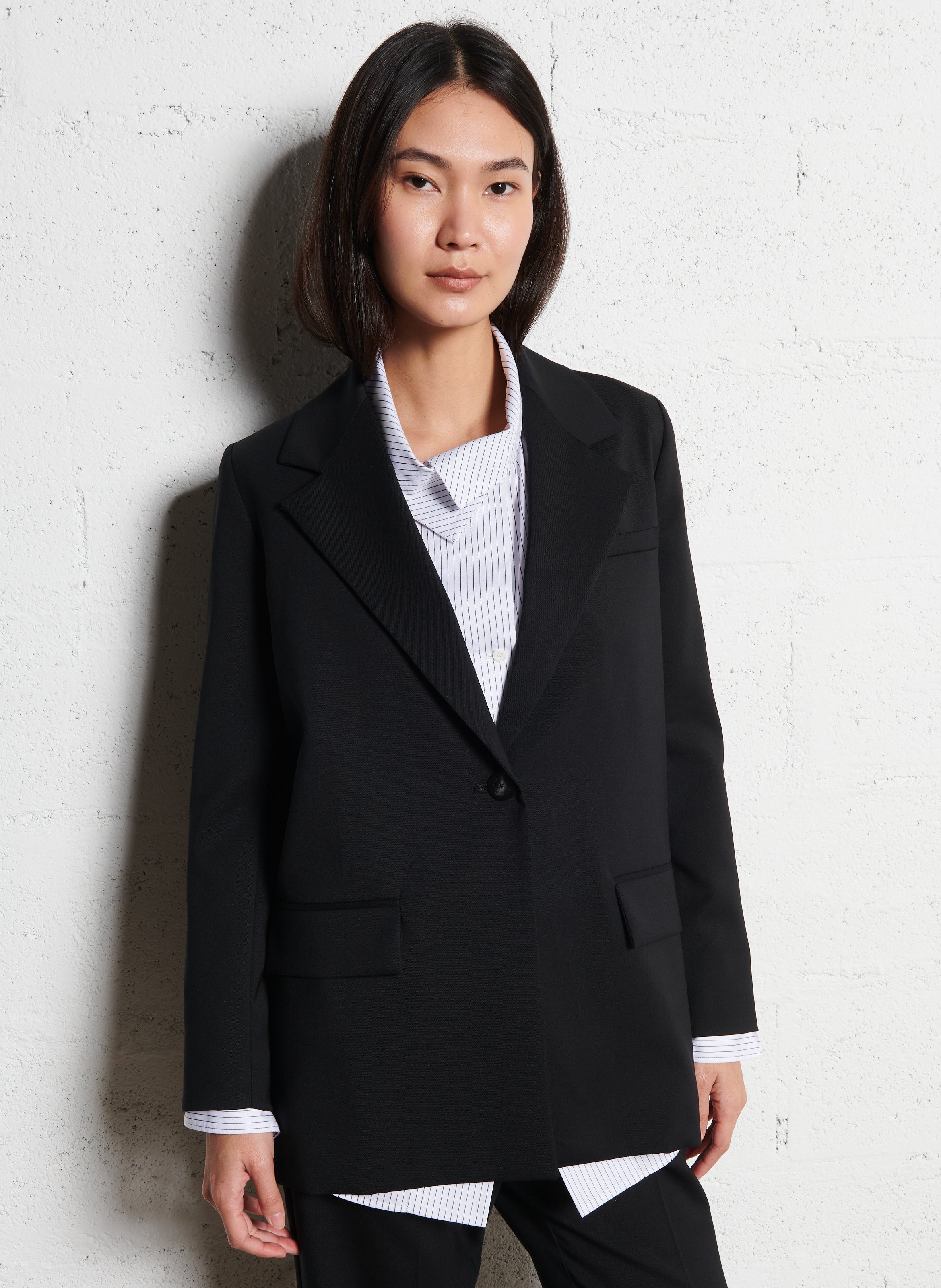 Veste col tailleur en laine vierge MARGAUX LONNBERG Noir