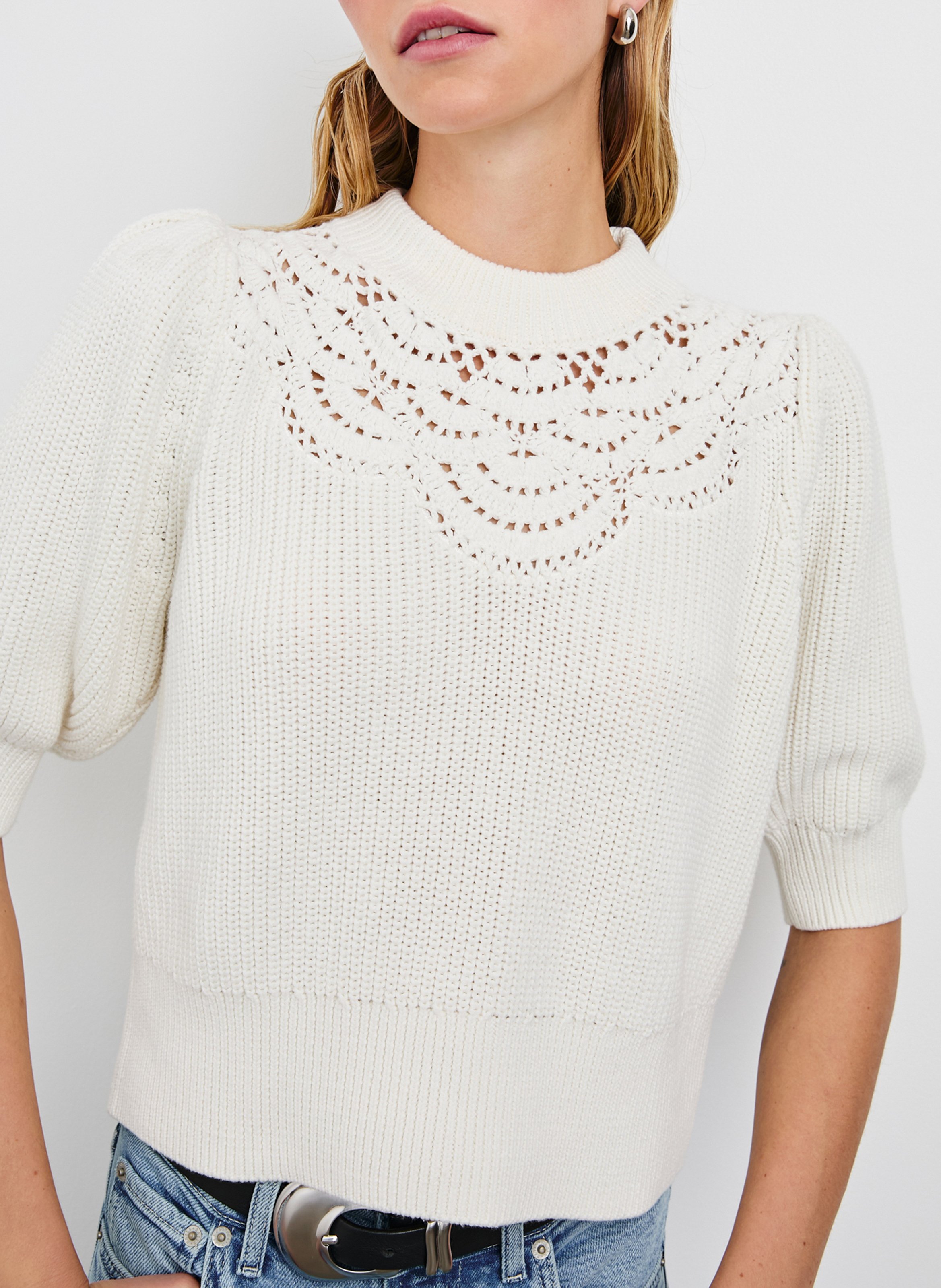 Pull col rond en coton RAILS Blanc