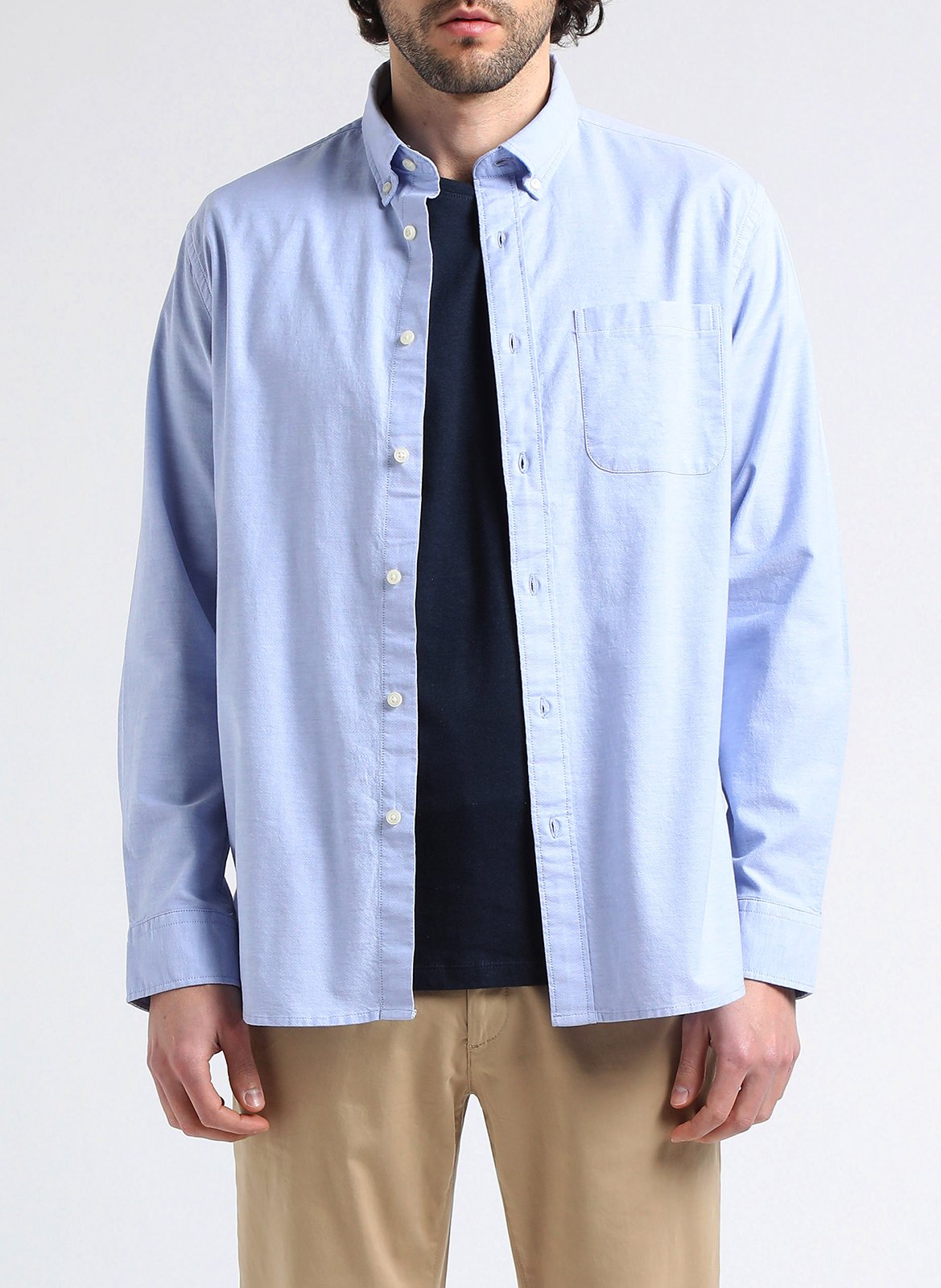 Chemise col américain en coton mélangé  SELECTED Bleu