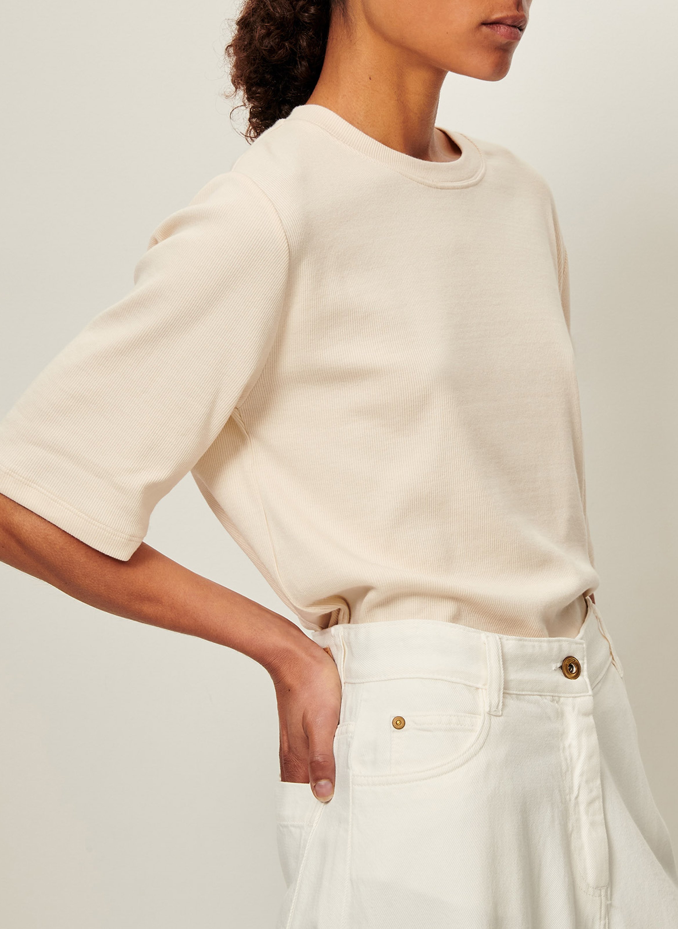 Tee-shirt col rond en jersey côtelé SESSUN Beige