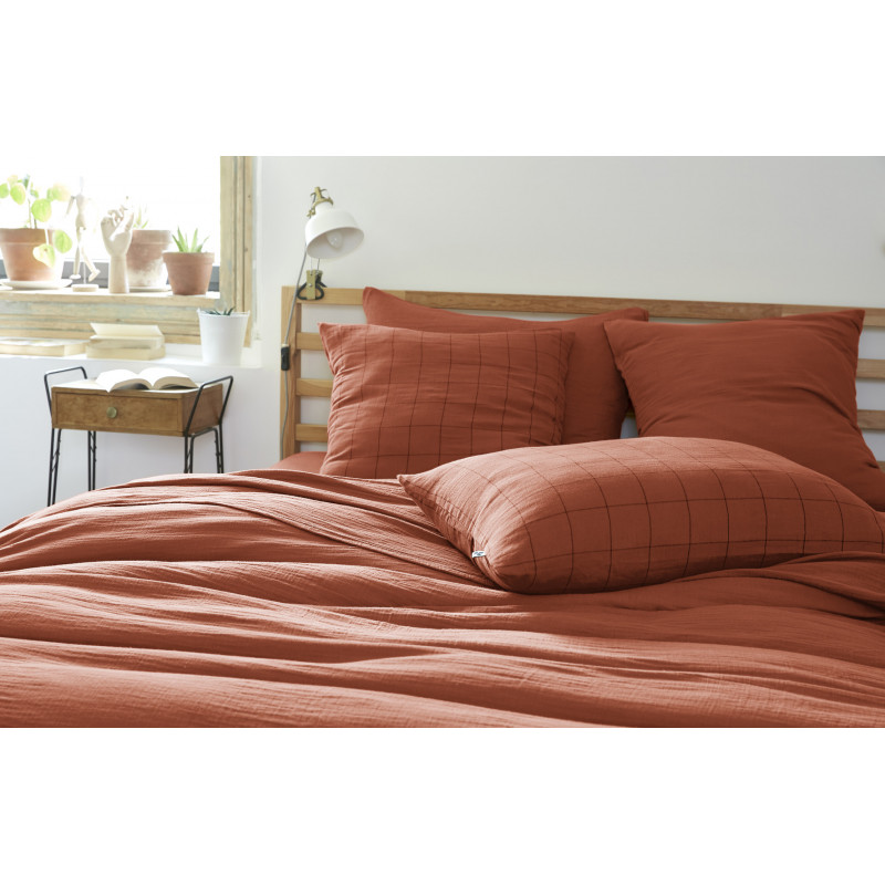 Cotton percale pillow case L'EFFET PAPILLON Red