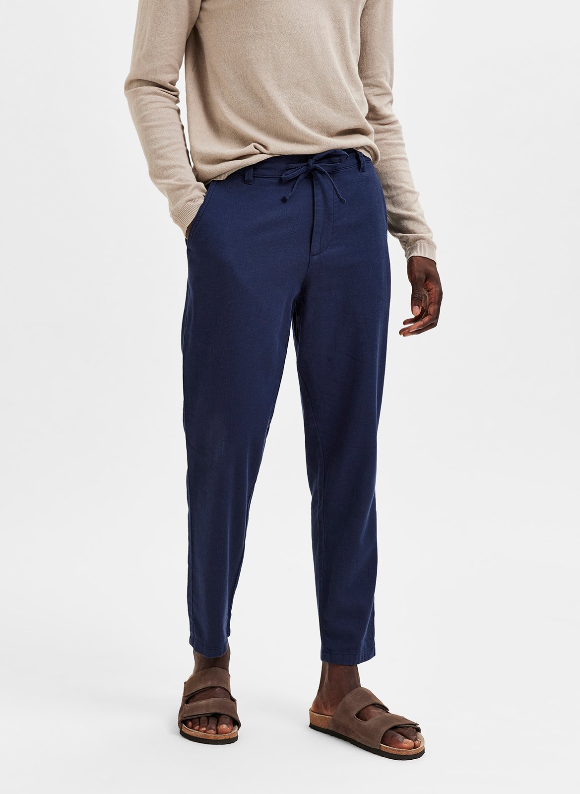 Straight-leg organic cotton-blend pants SELECTED Blue