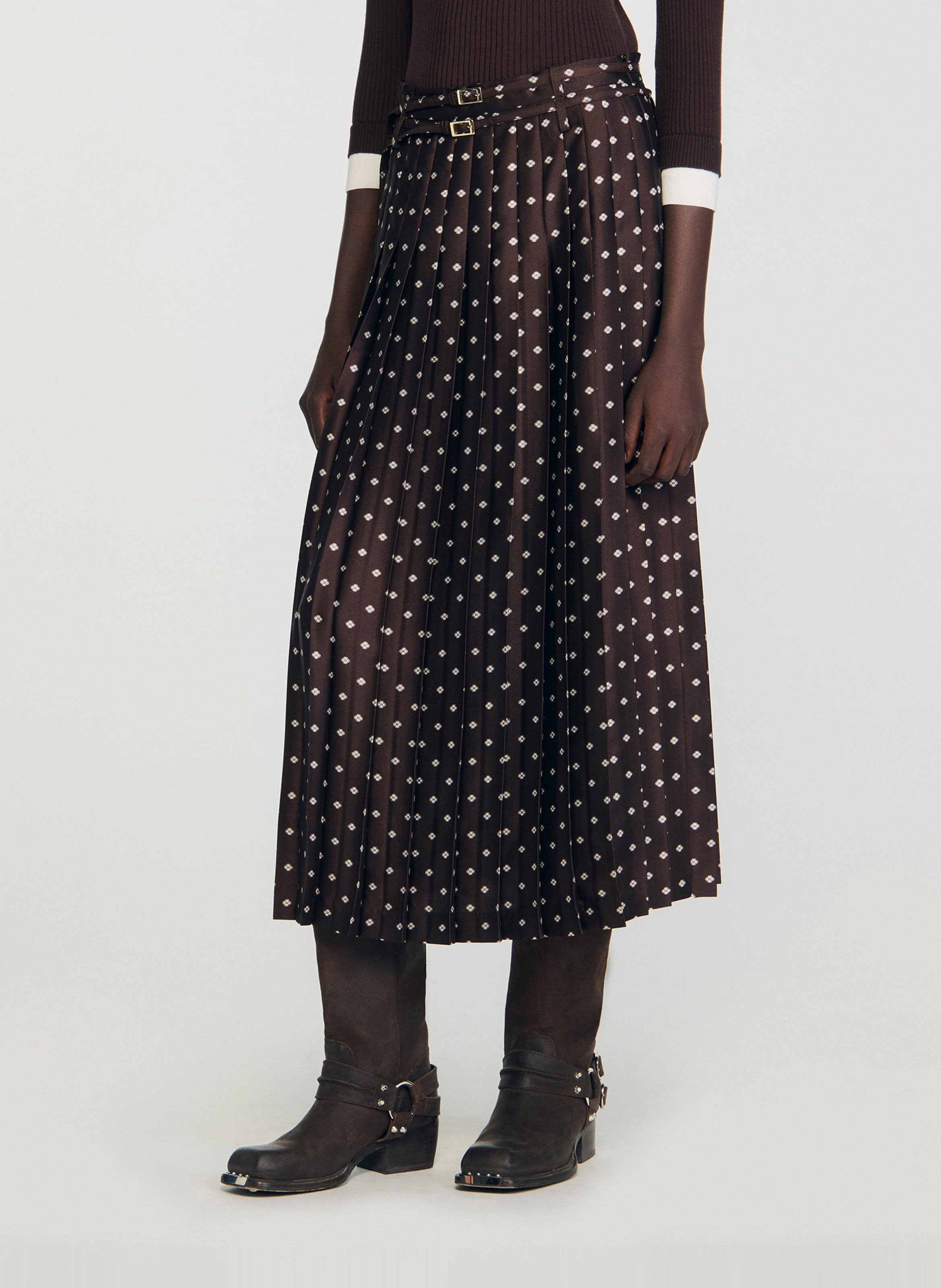 Jupe longue imprimée SANDRO Marron