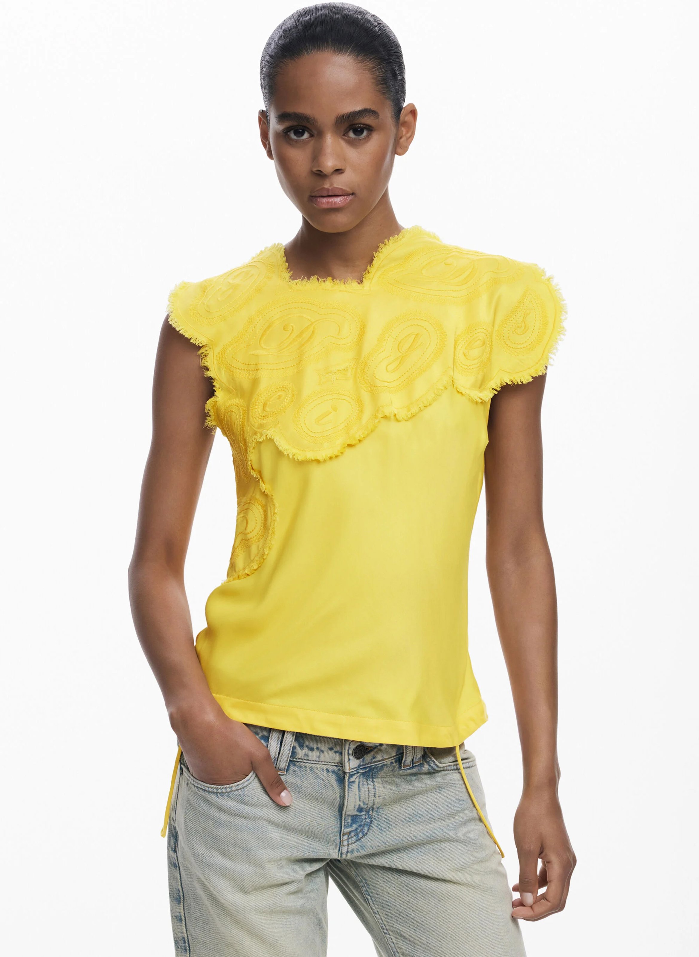 Blouse sans manches brodée DESIGUAL Jaune