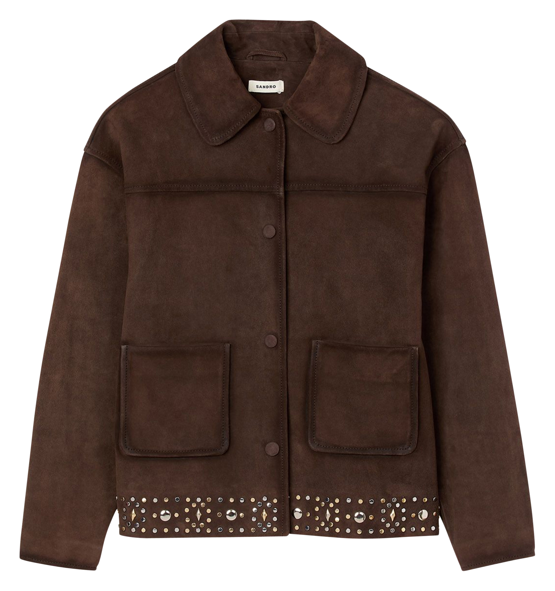 Leren top met klassieke kraag SANDRO Bruin