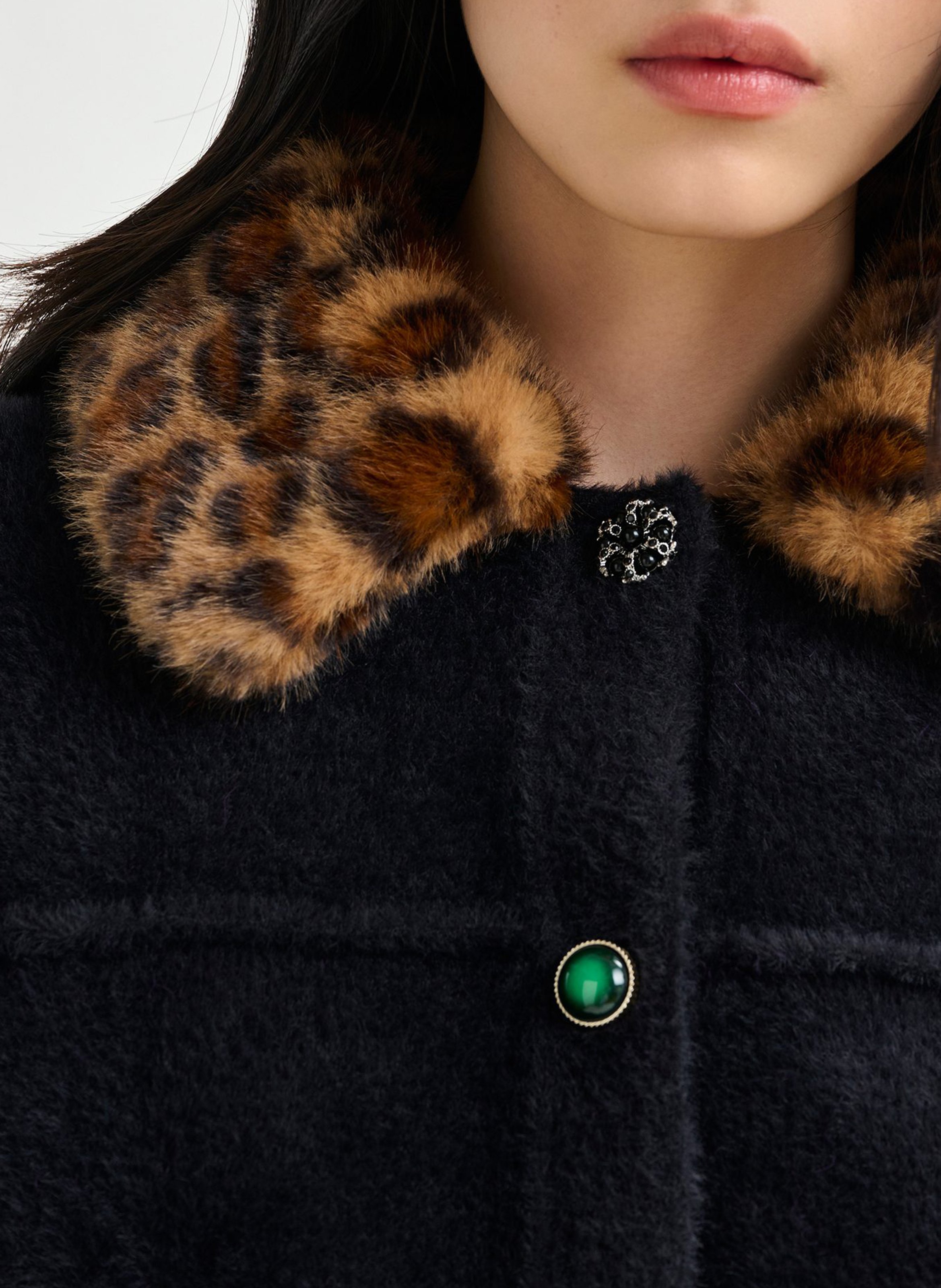 Cardigan ample à col fourrure amovible ESSENTIEL ANTWERP Noir