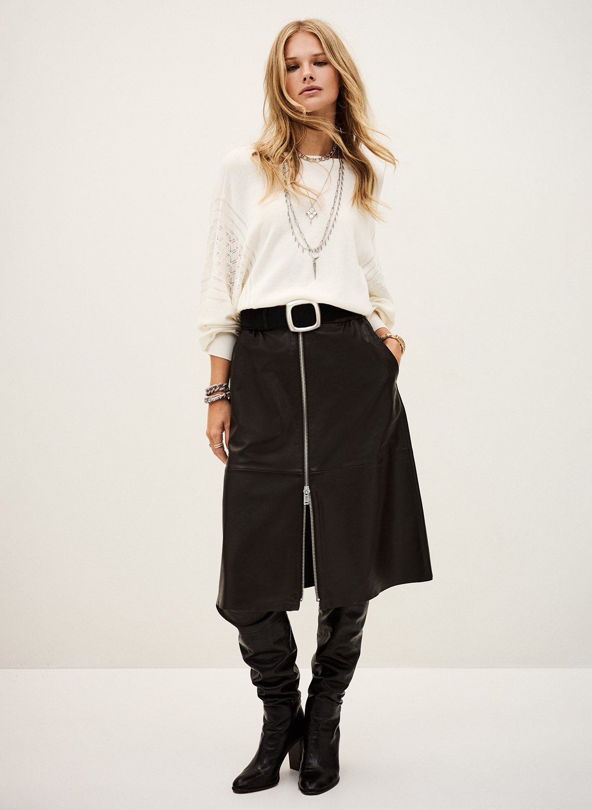 Effen trui van wolmix met lange mouwen en kant BA&SH Beige