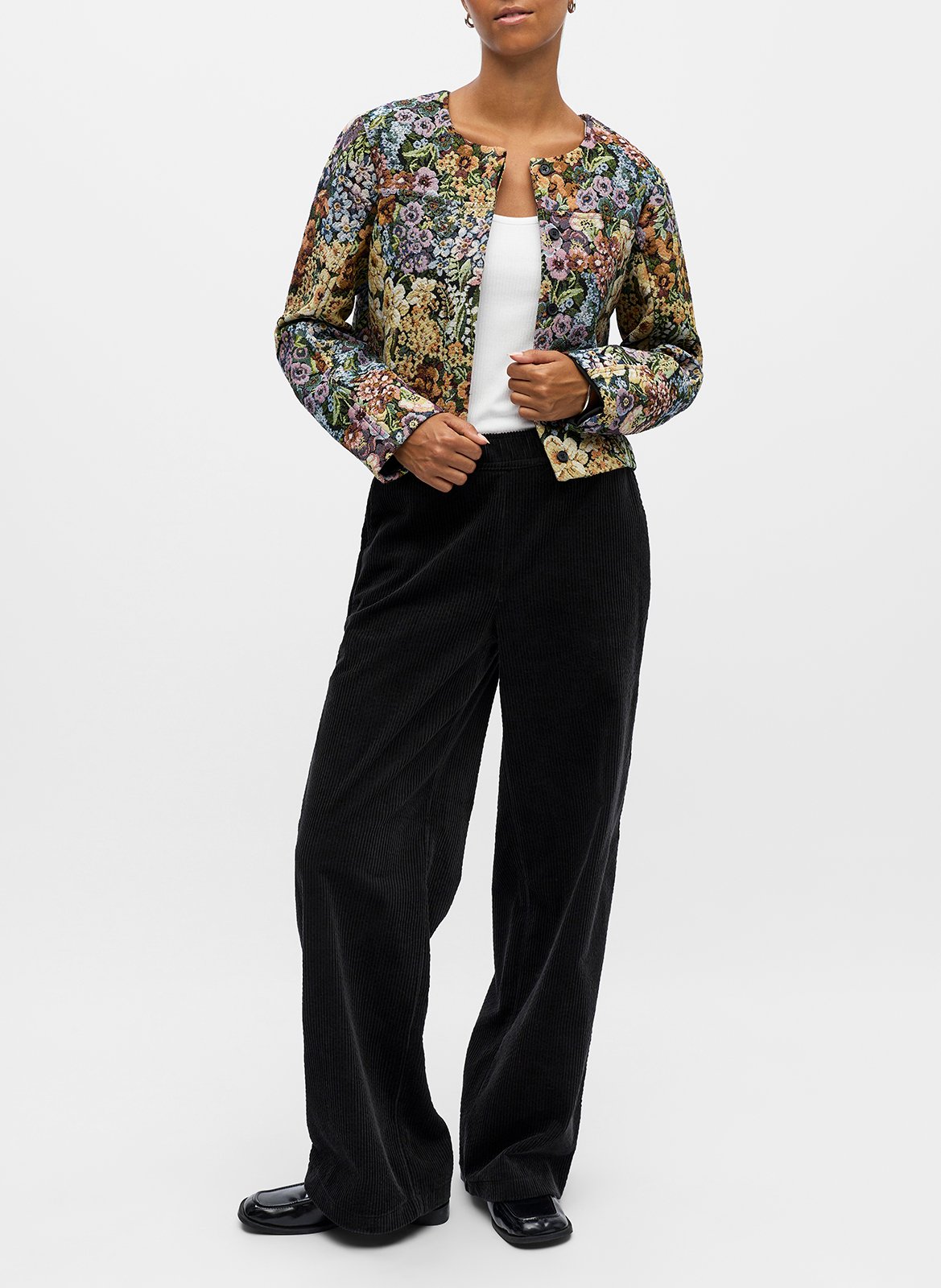 Rundhalsausschnitt-Jacke mit Blumenmuster OBJECT Beige