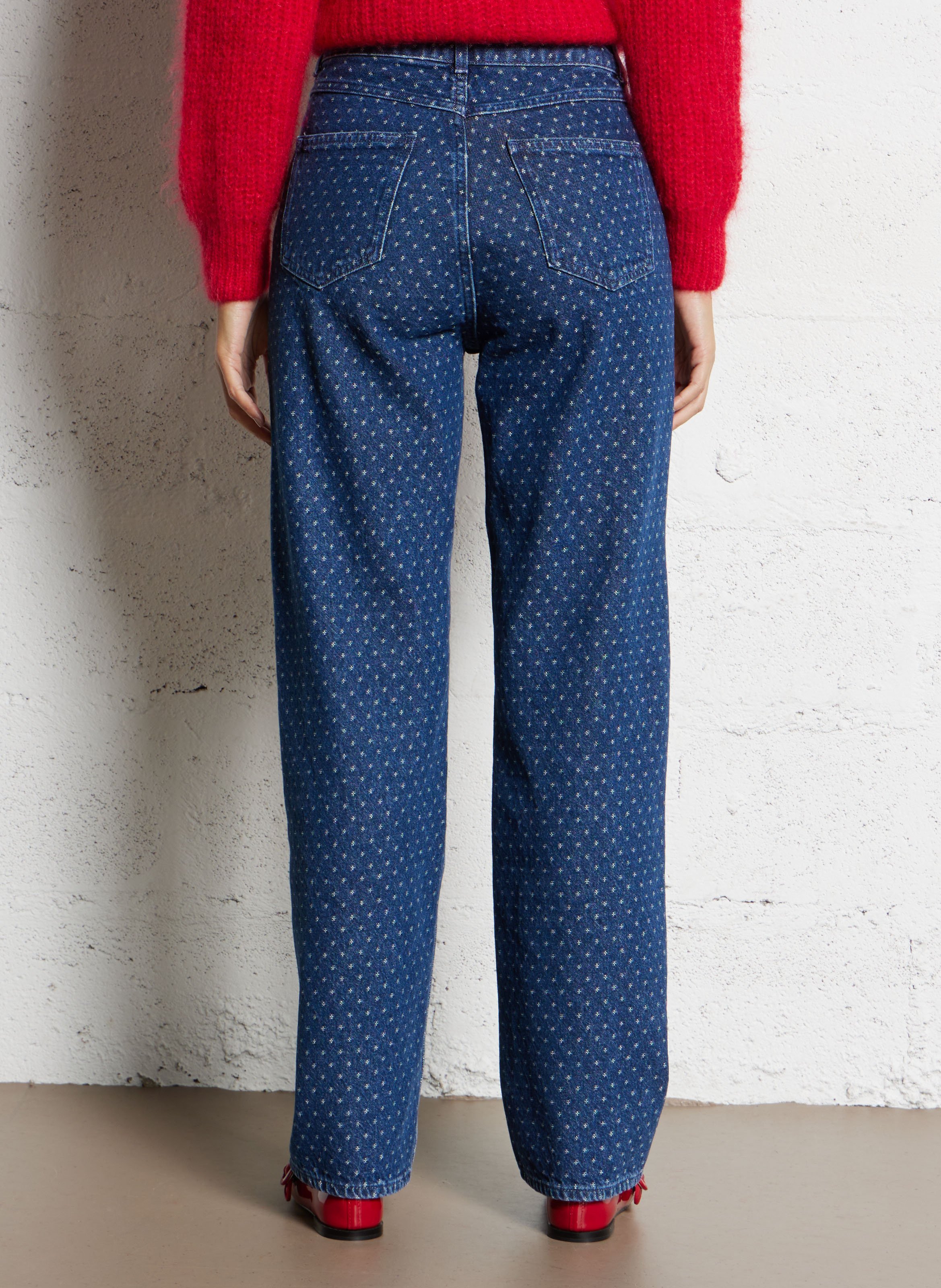 Jean droit taille haute en coton DES PETITS HAUTS Bleu