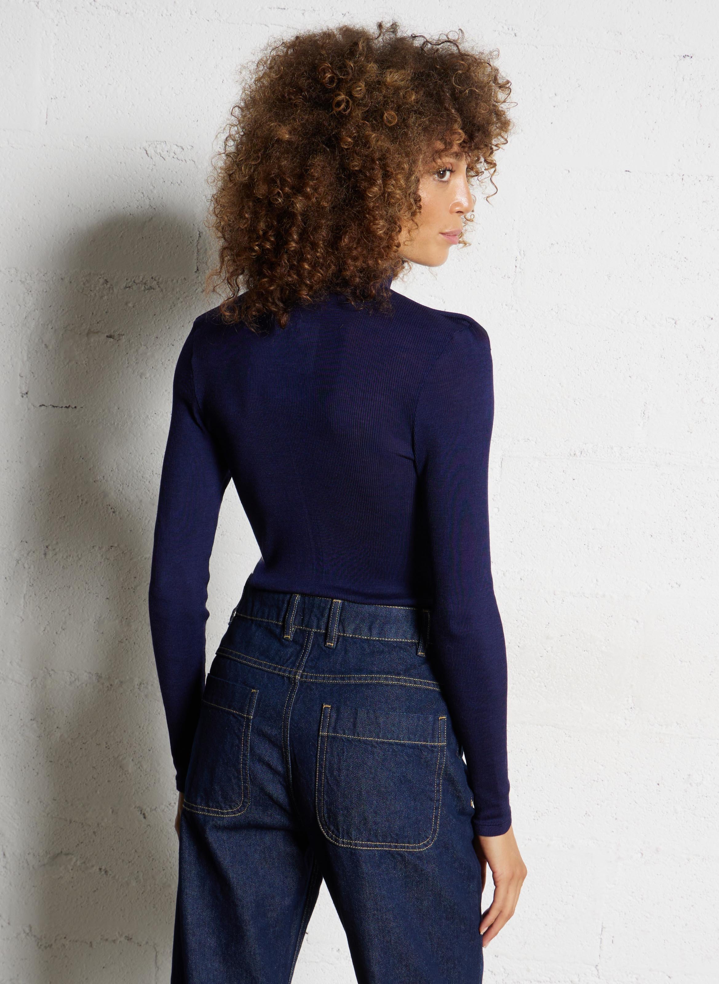 Aansluitende coltrui van wol en zijde ARMOR LUX Blauw