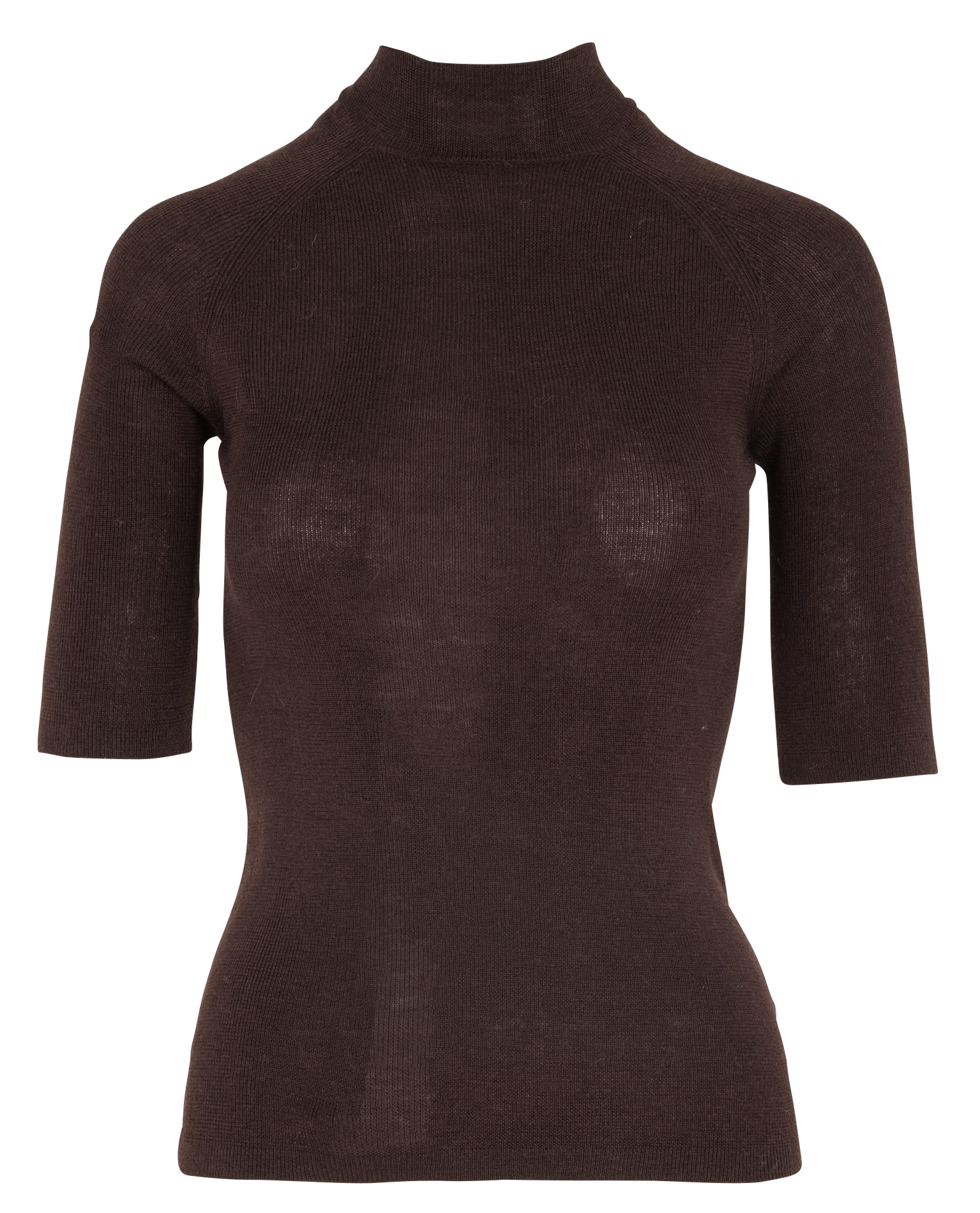 Pull droit col montant en laine mérinos et soie MAJESTIC FILATURES Marron