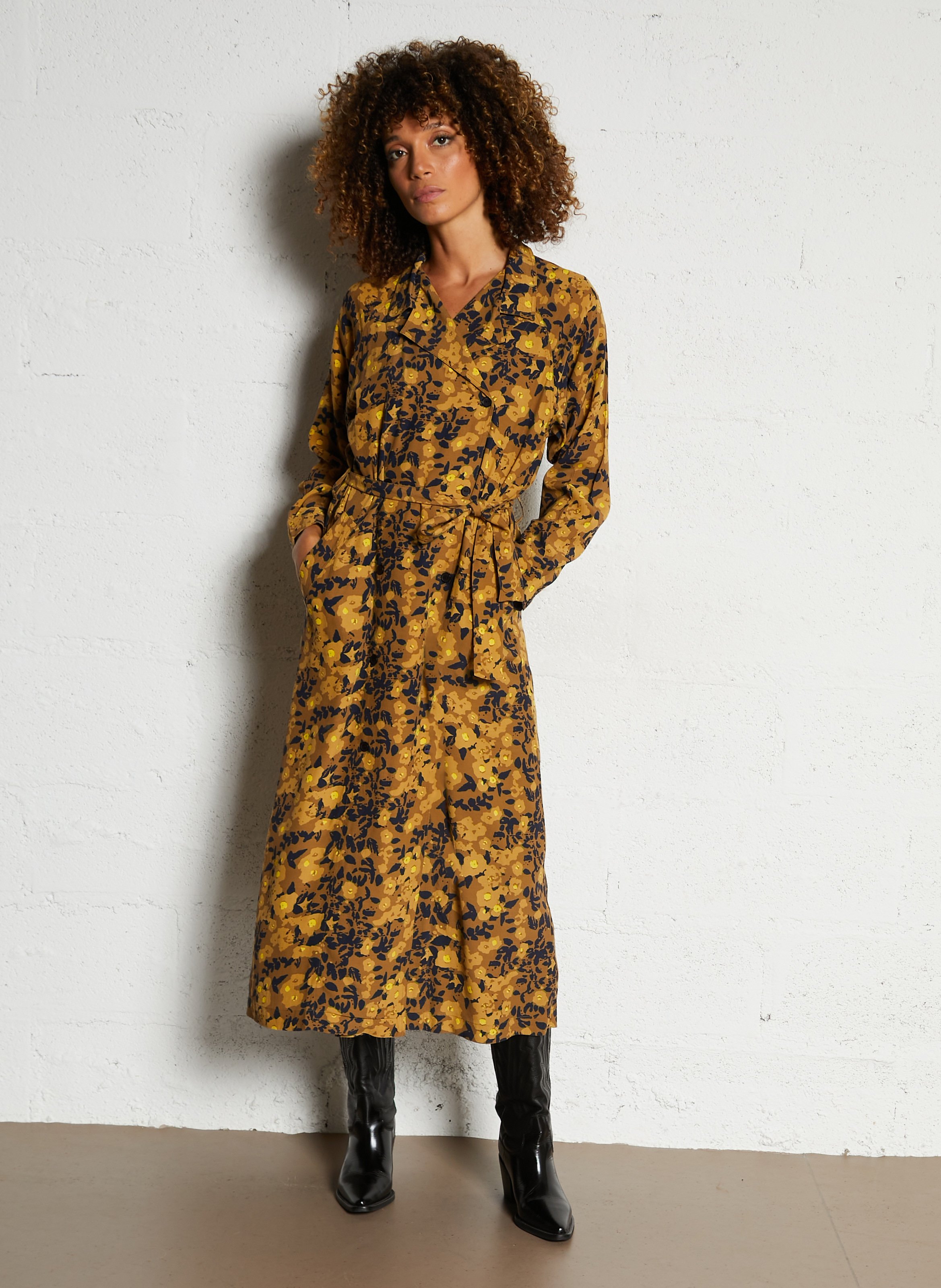 Long plain wrap dress LEON & HARPER Yellow