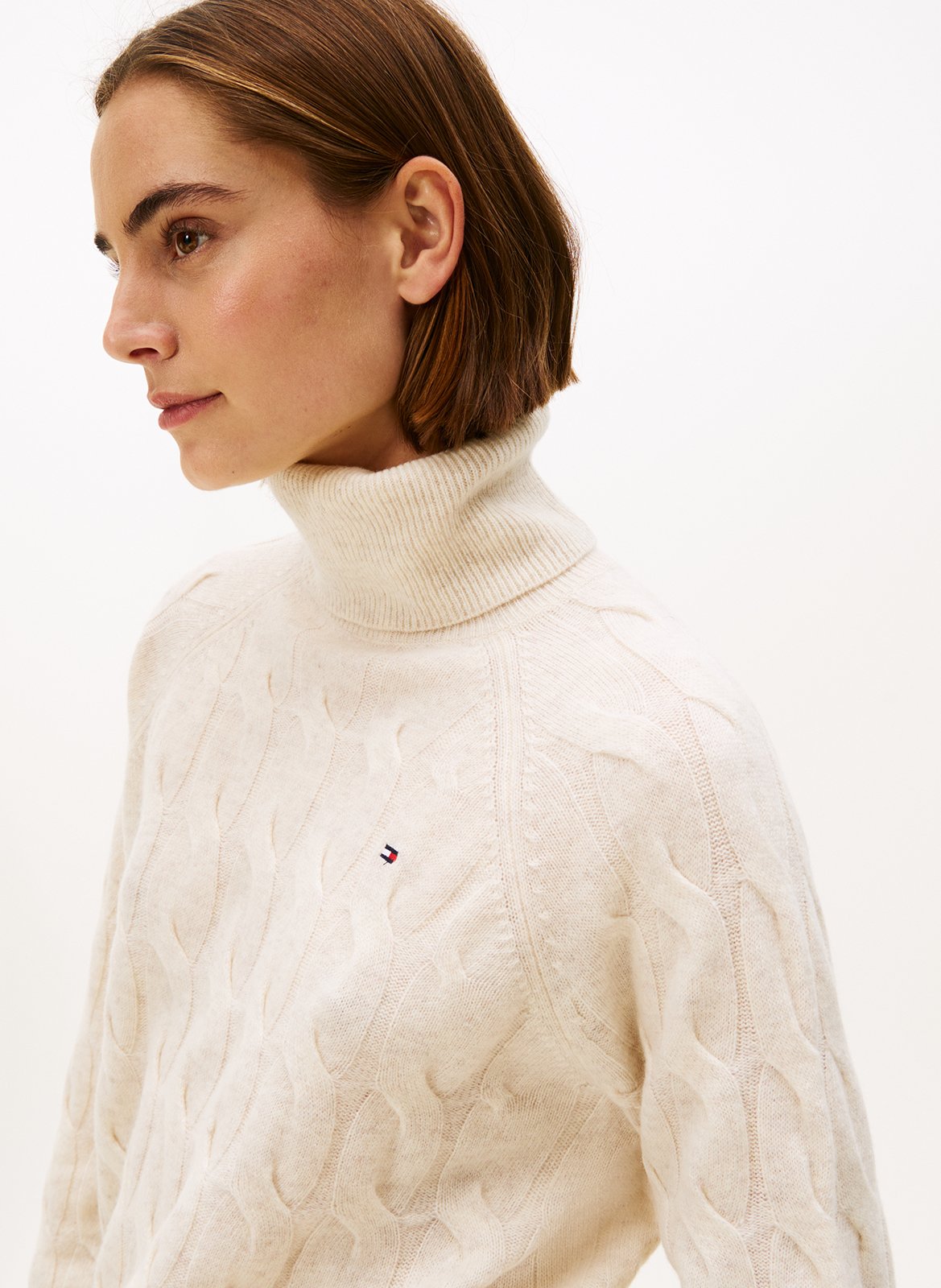 Pull col roulé en maille tressée TOMMY HILFIGER Blanc