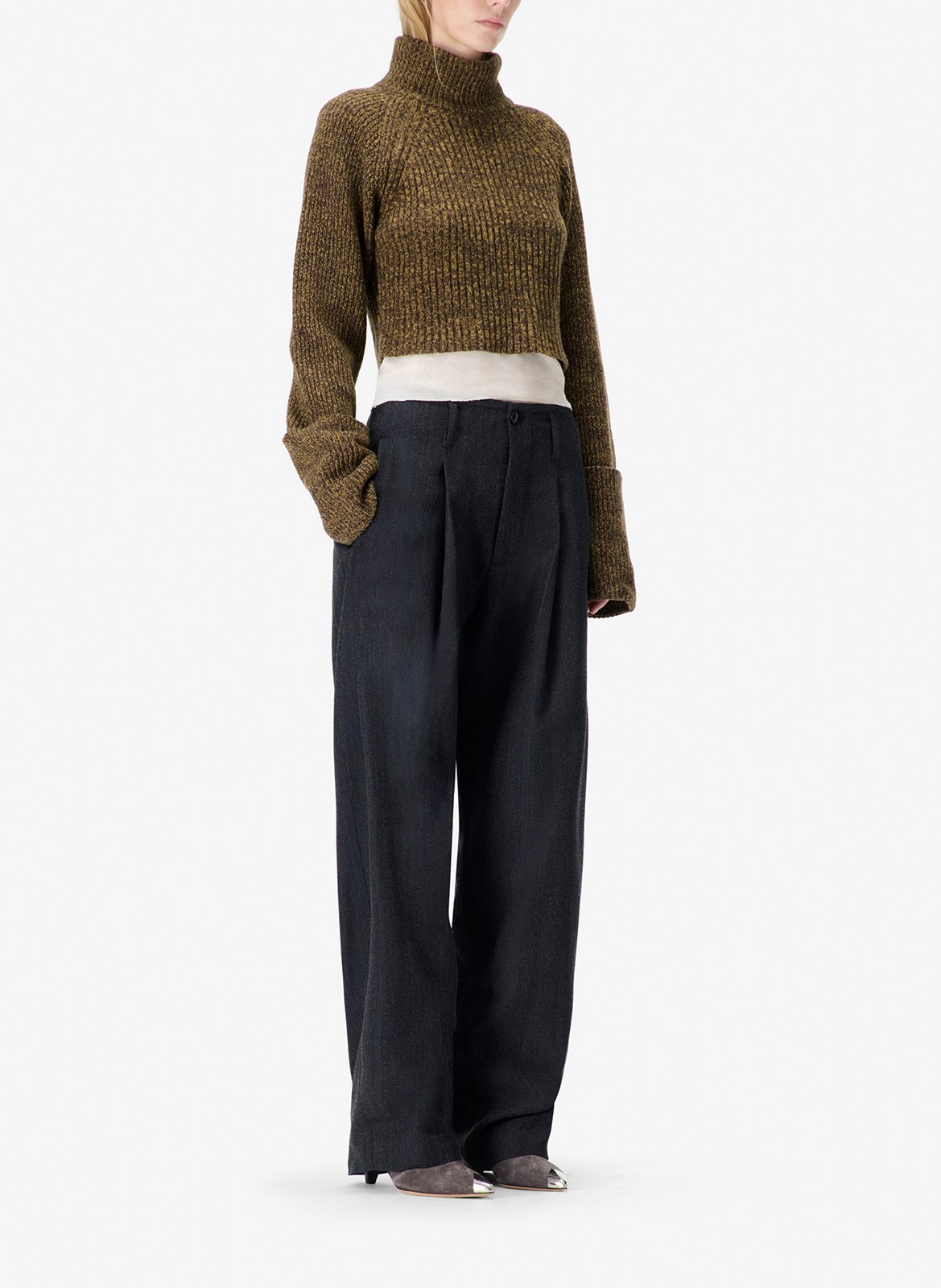 Pantalon droit à pinces uni en laine mélangée IRO Bleu