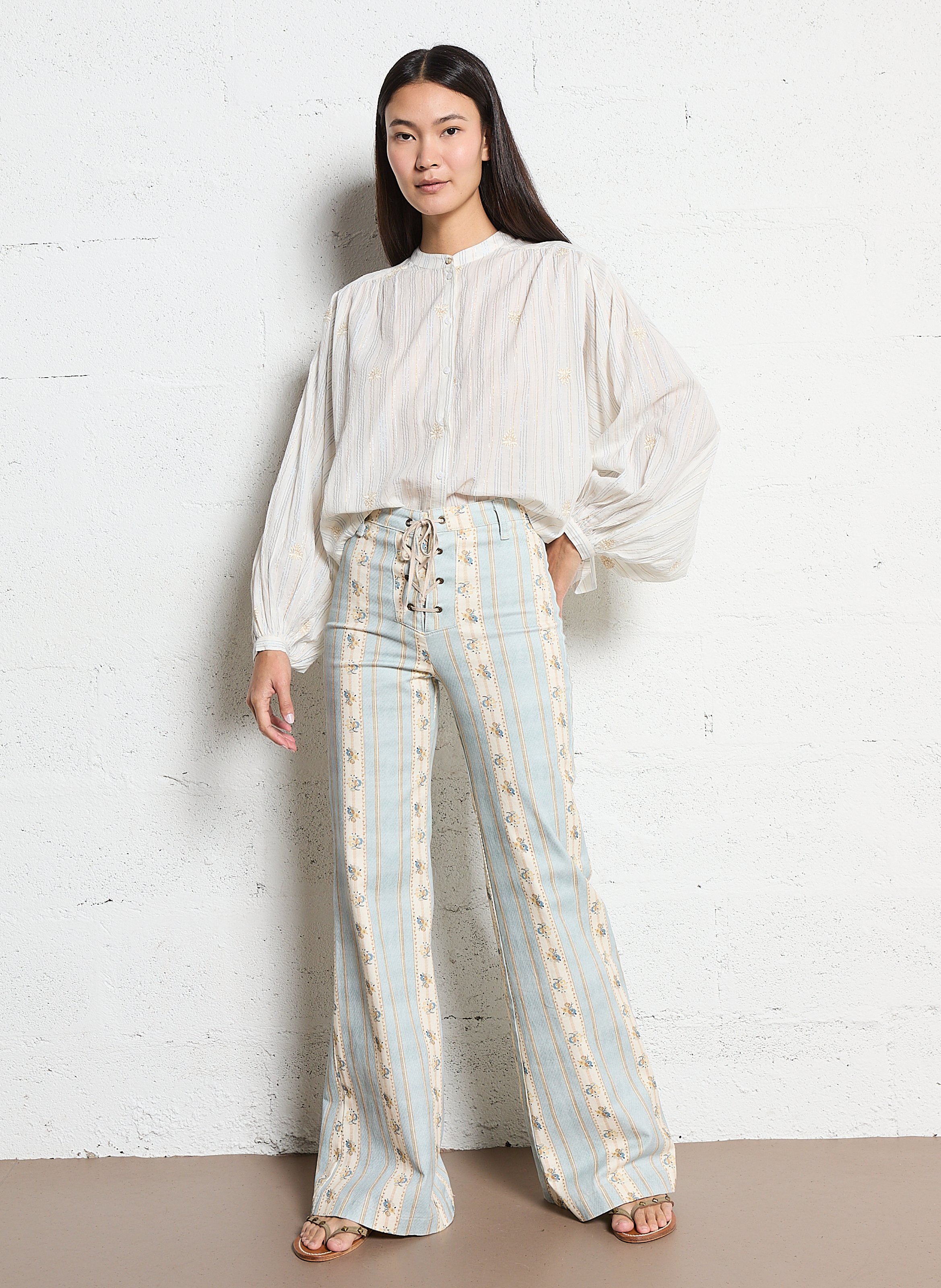 Bluse aus Baumwoll-Mix mit V-Ausschnitt MAISON HOTEL Weiss