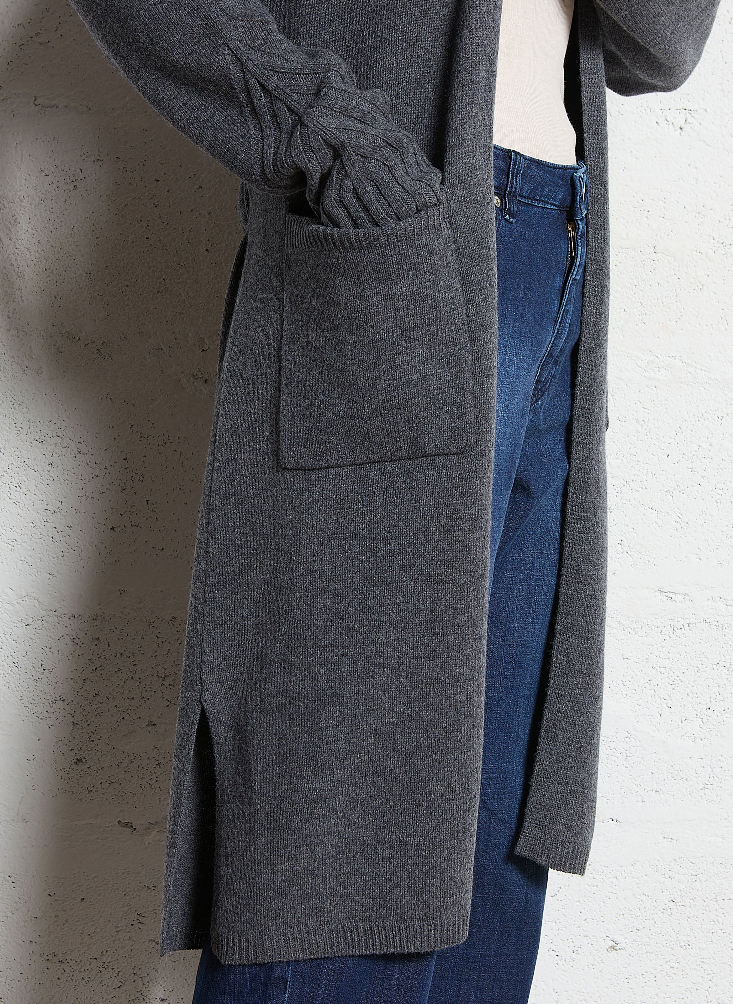 Lang vest van merinoswol MAJESTIC FILATURES Grijs