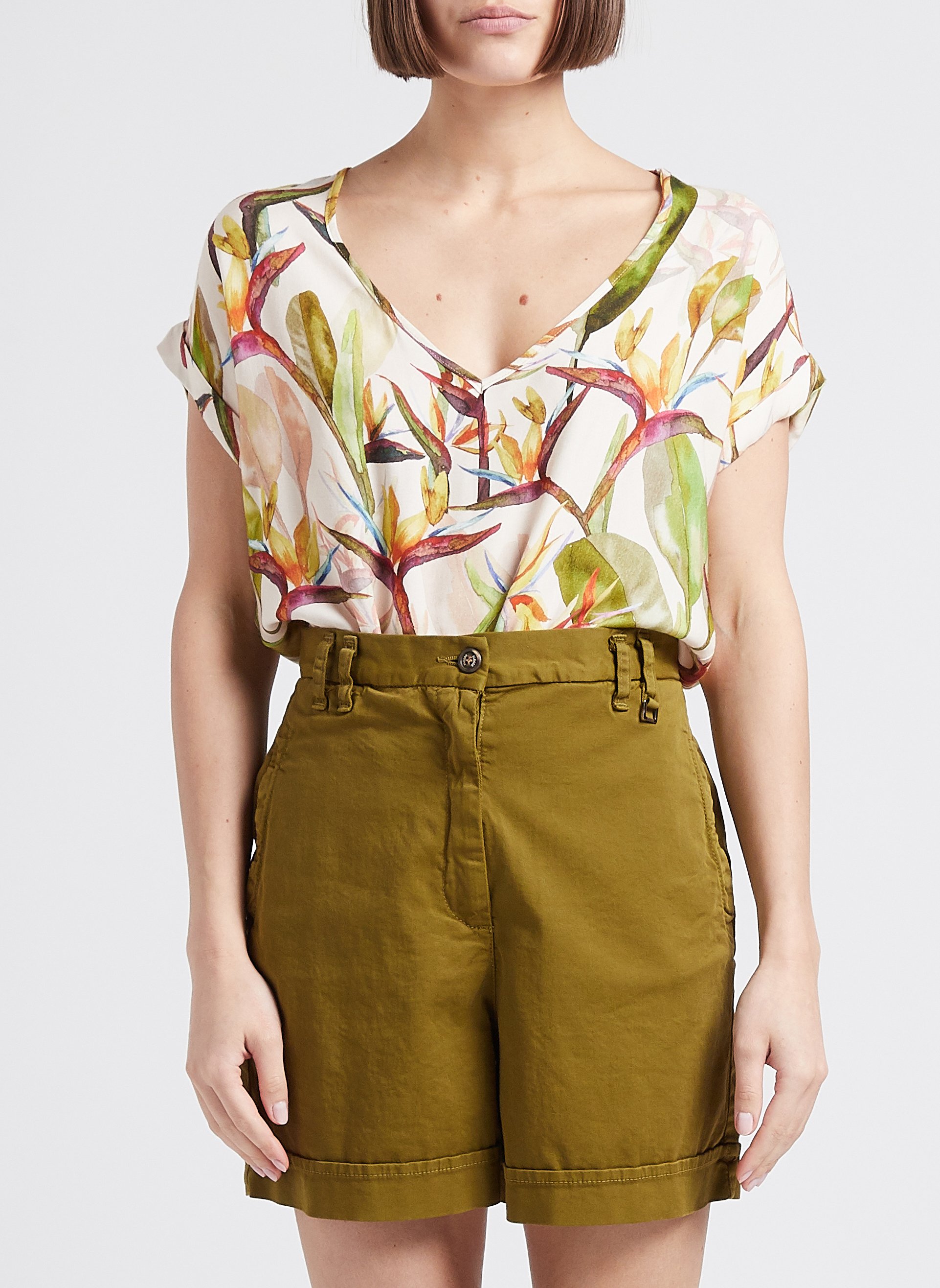 Tee-shirt col V imprimé  PLEASE Multicolore