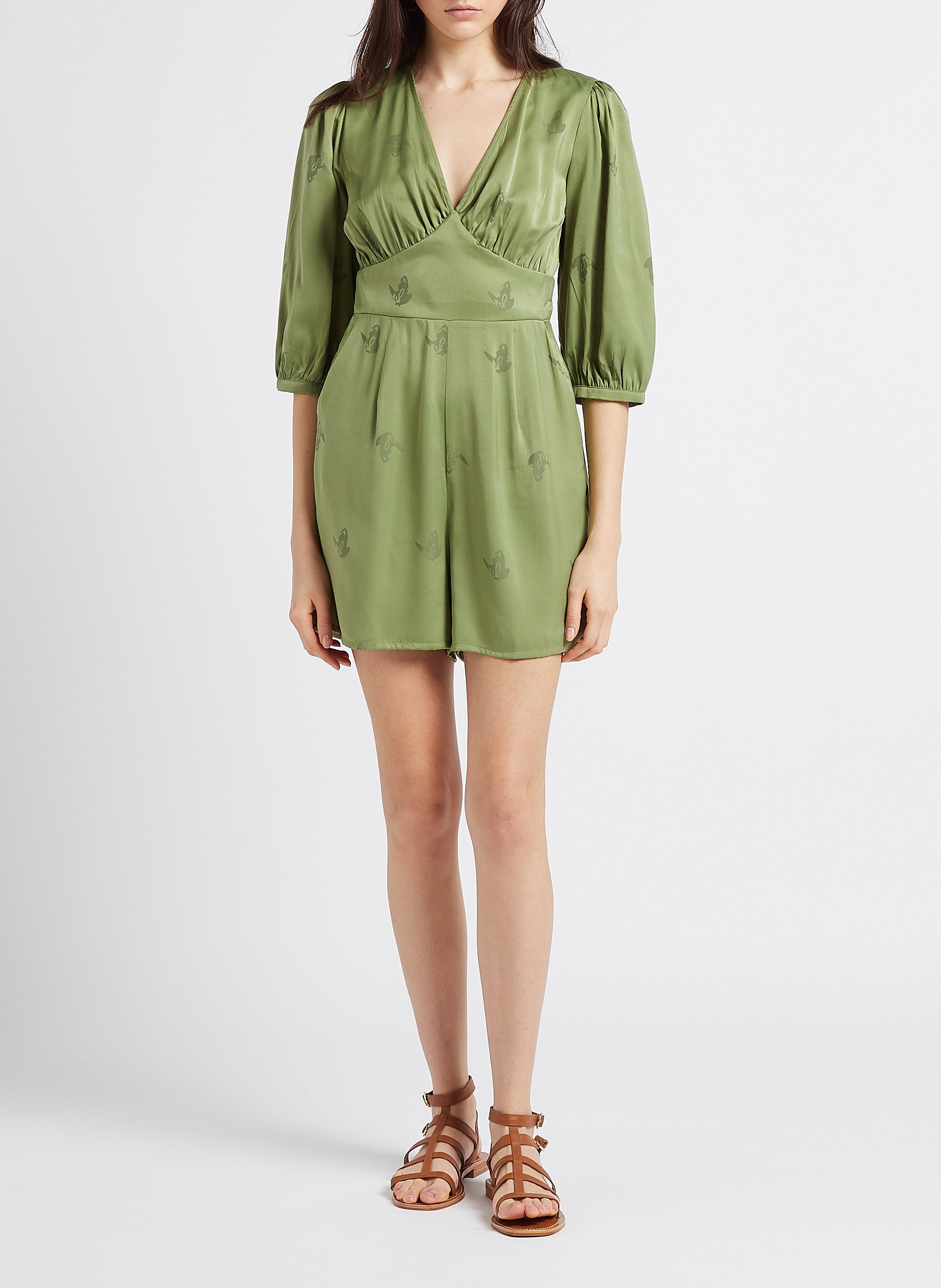 V-neck playsuit with floral patterns VILA Green