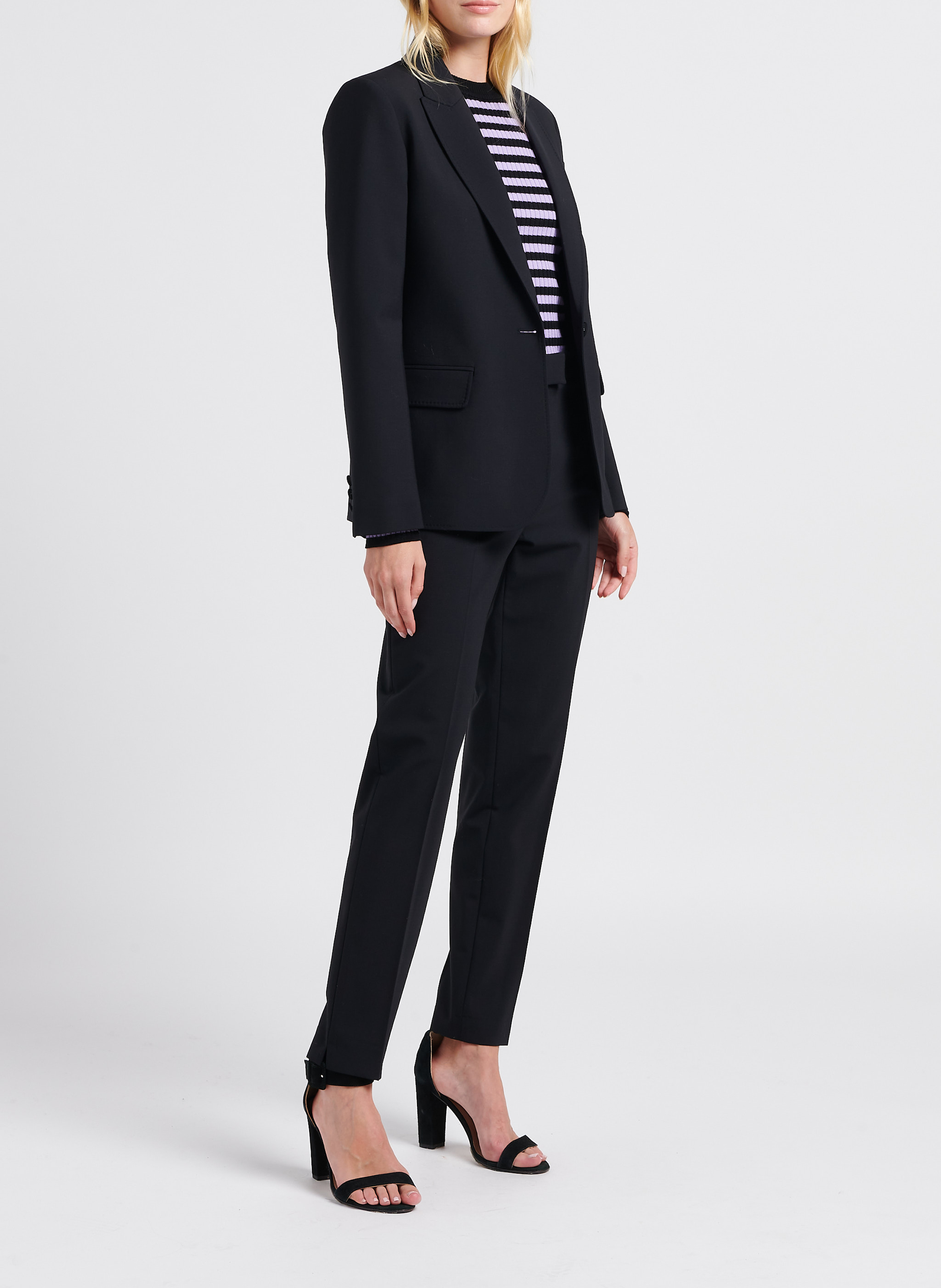 Pull col rond rayé en laine SONIA RYKIEL Noir